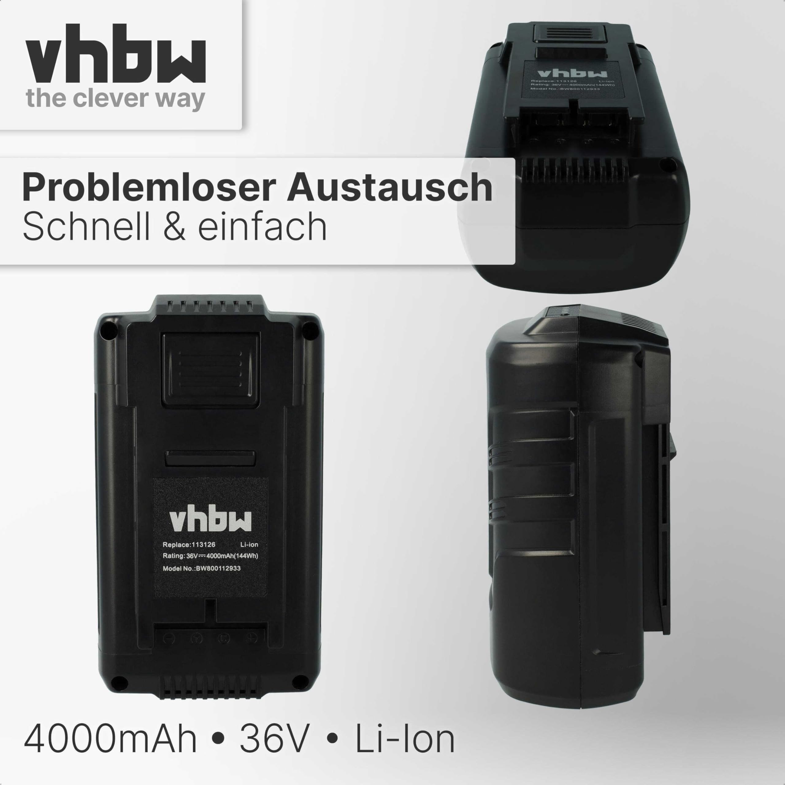 vhbw Akku Ersatz für AL-KO 113124, 113126, 113280, 9113280, B150, B200 für Rasenmäher Rasenroboter (4000mAh, 36V, Li-Ion)