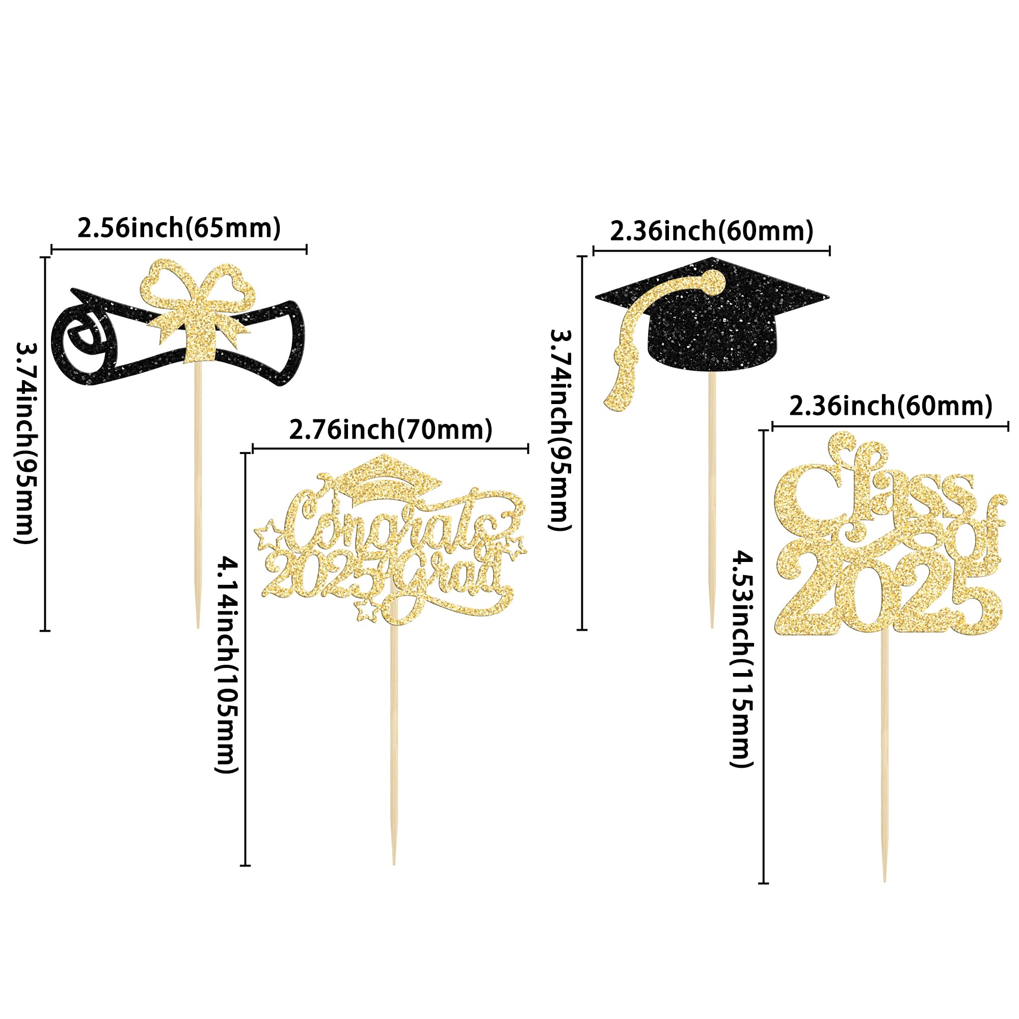 Gyufise 24Pcs 2026 Graduation Cupcake Toppers Glitter Class of 2026 Diploma Congrats Grad Cap Cupcake Picks 2026 Graduation Theme Party Cake Decorations Supplies Gold - Image 2