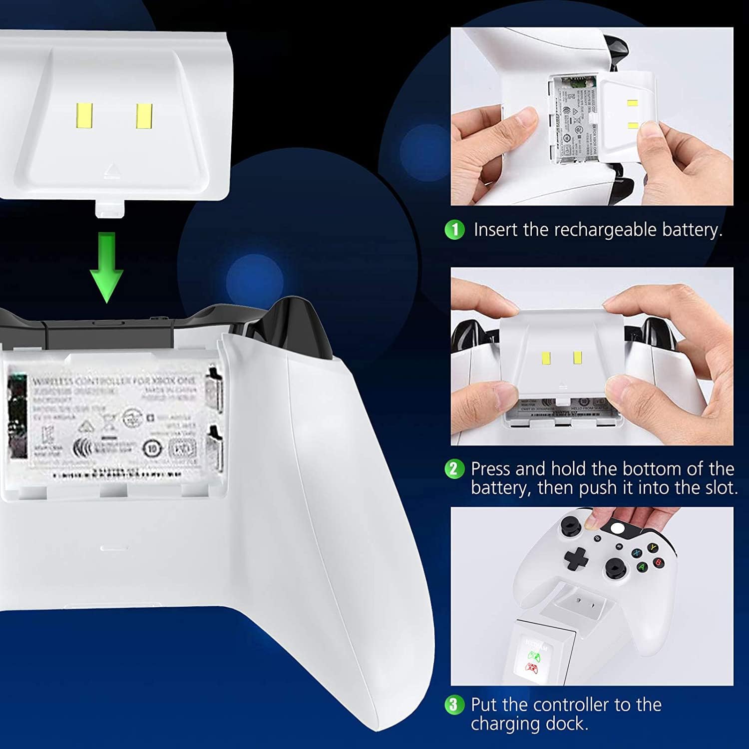 Controller Charger for Xbox One, YAEYE Dual Controller Charger for Xbox One/One X/One S/One Elite, High Speed Charging Station with 2 x 1200mAh Rechargeable Battery Packs (White)