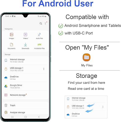 Miniatura 8 de Lector de tarjetas SD, 4 en 1 USB C a SDTFCFMS lector de tarjetas con adaptador USB a USB C, lector de tarjetas de memoria para iPhone 171615 Pro