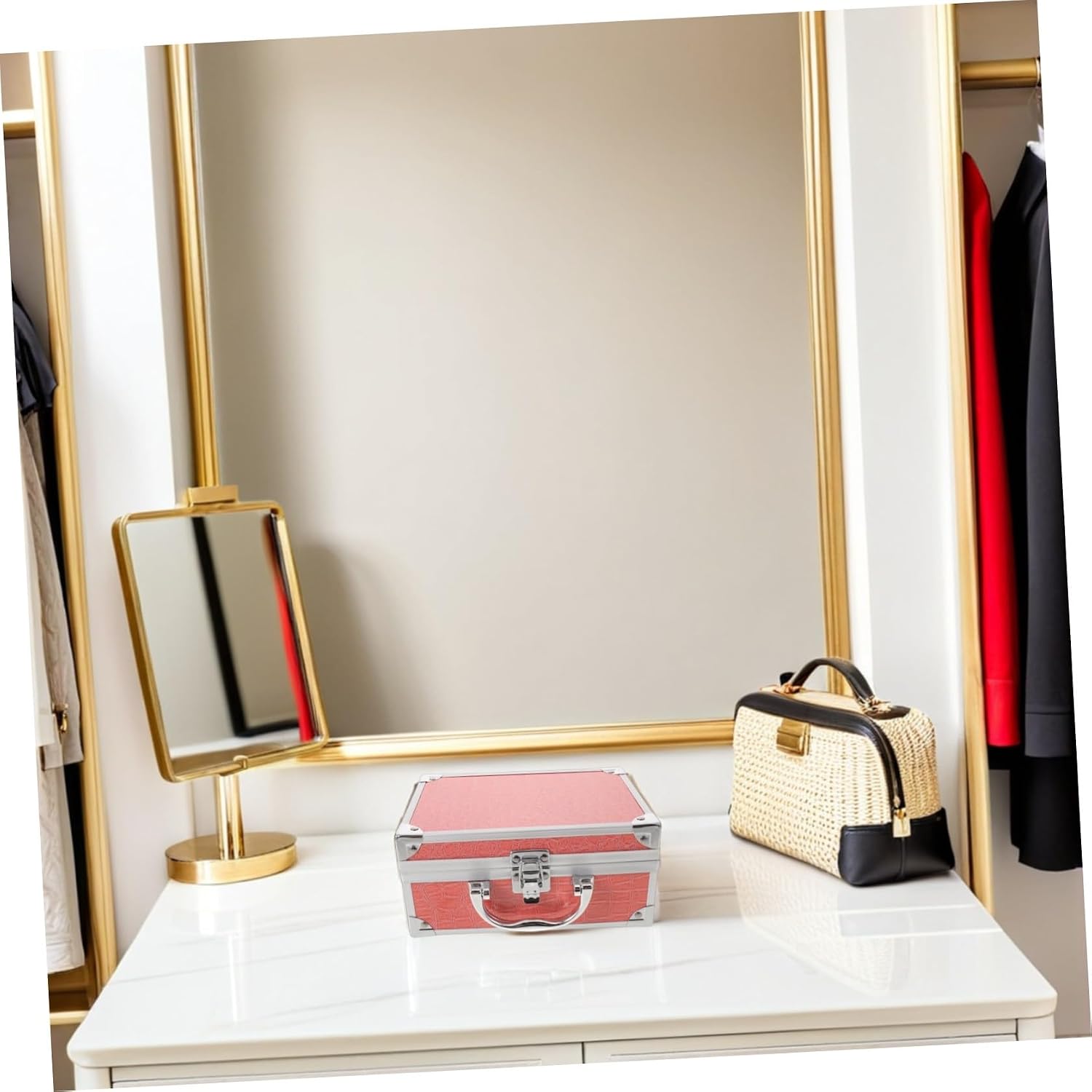 Aluminum Alloy Makeup Train Case Organizer with Mirror and Locking Mechanism, Portable Cosmetic Storage Box for Efficient Organization, Ergonomic Handle, for Cosmetics and Tools