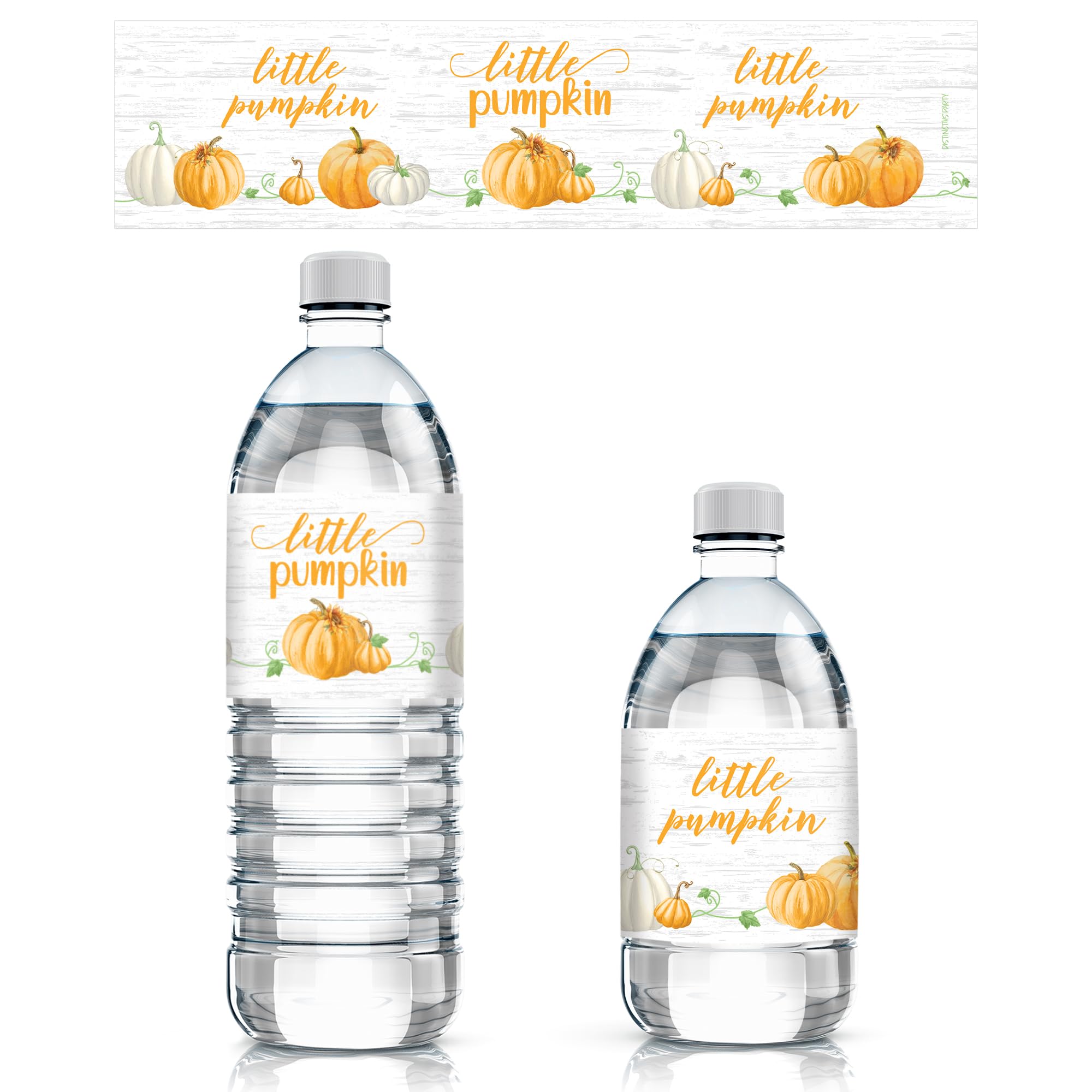 Orange Little Pumpkin Baby Shower Water Bottle Labels, Fall Pumpkin Gender Reveal, Waterproof Wrappers - 20 Count