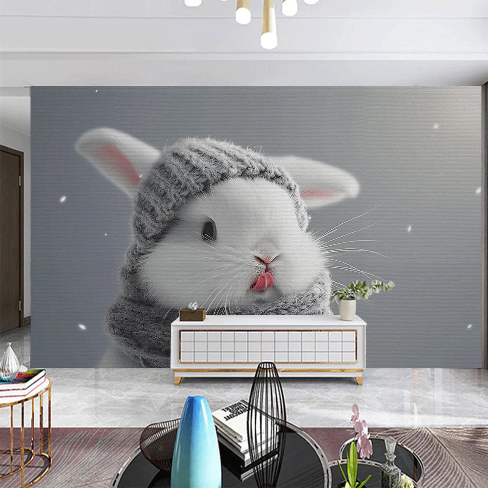 Papel Pintado Pared DormitorioLindo Conejo Gris Papel para Pared Removible sin Pegamento Decoración Mural para Salón Oficina Habitación Infantil Fácil de Instalar 400x240cm