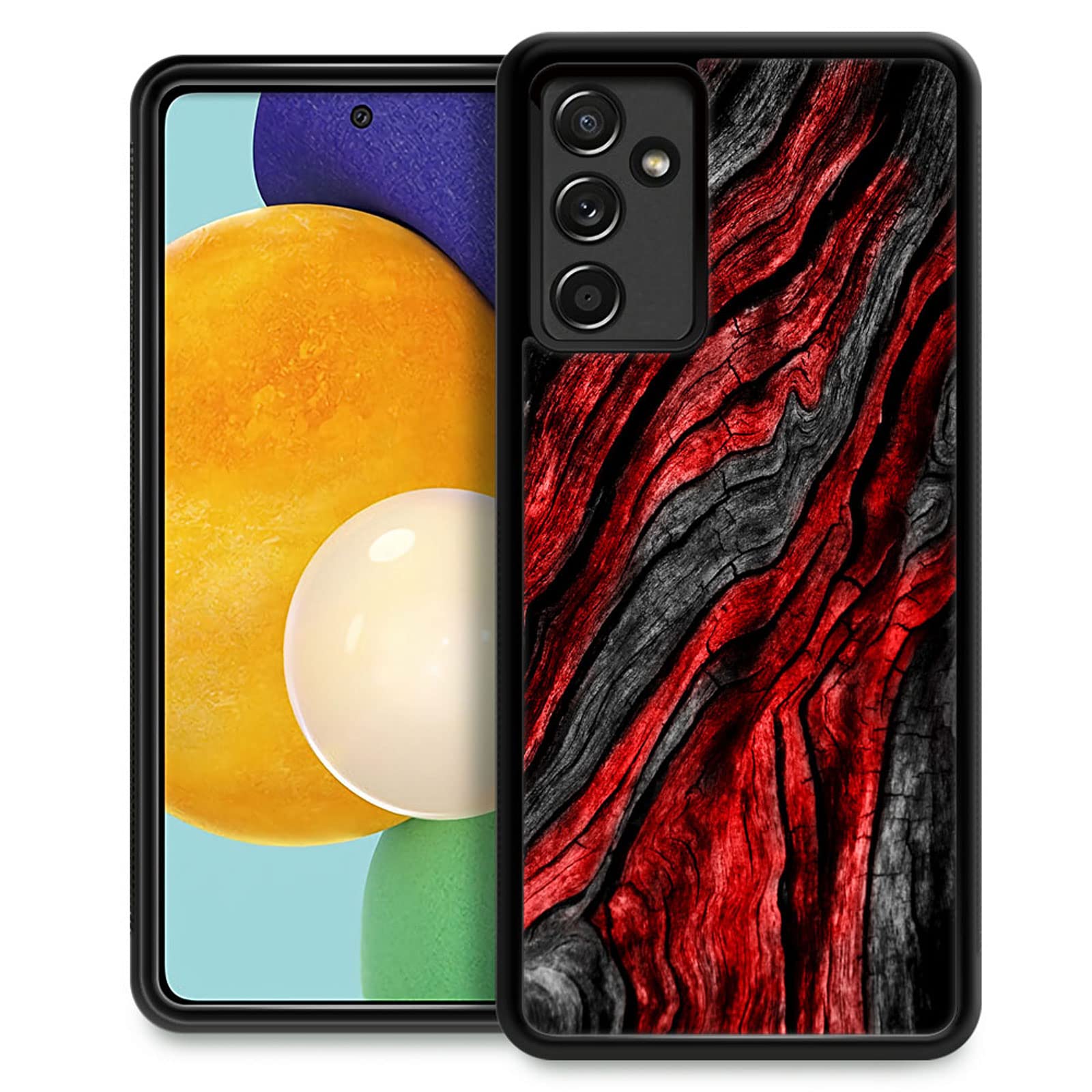 CARLOCA Compatible with Samsung Galaxy A13 5G Case,Black Red Wood Grain Identity Graphic Design Shockproof Anti-Scratch Hard Acrylic Case for Samsung