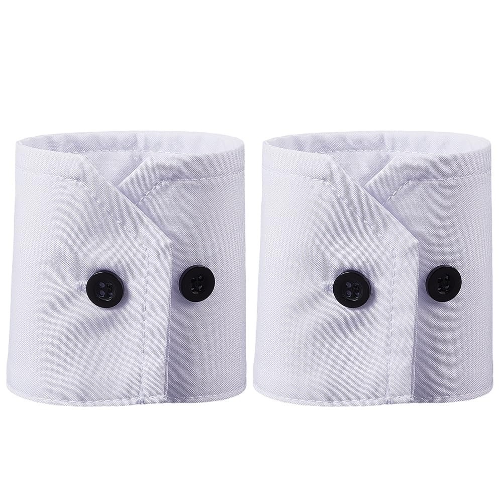CABODYALS 1 Pair 237MM White Detachable Wrist Cuffs Shirt Adjustable False Hand Sleeves With Black Resin Buttons Soft Polyester Cotton Cuff for Adult Blouse Coat Sweater Decor Clothing Accessories