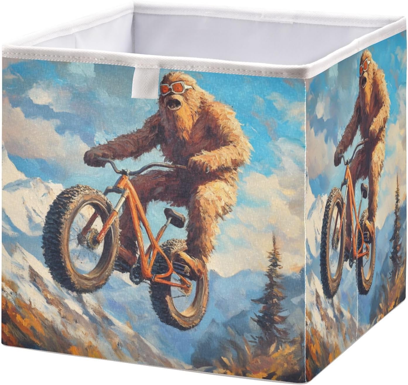 Storage Bins Sasquatch Bike Funny for Organizing - Foldable Organizer Cubes Boxes for Living Room Clothing Storage Rectangular