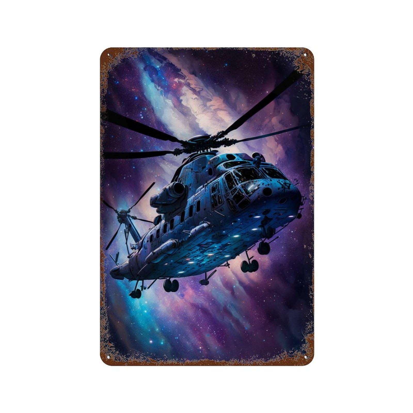 Space Helicopter Adventure Rusty Metal Tin Sign 11.8"x7.9", for Pub, Kitchen And Man Cave Decor, Novelty Wall Decor