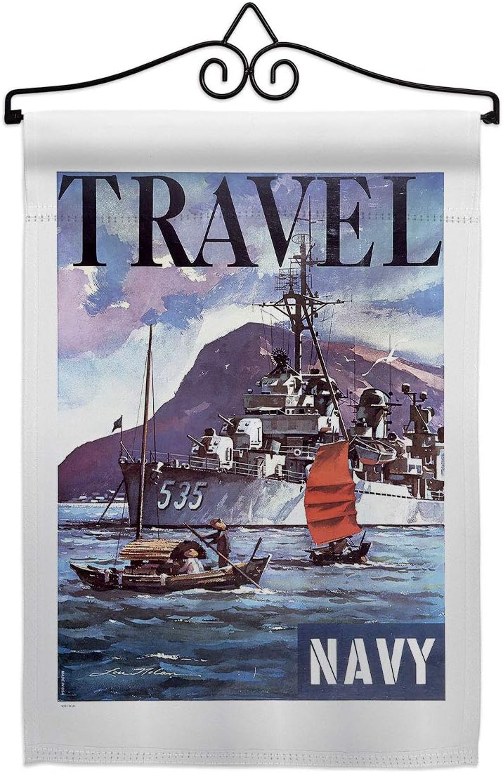 Traval Navy Garden Flag Set Wall Hanger Armed Forces USN Seabee United State American Military Veteran Retire House Decoration Banner Small Yard Gift Double-Sided, Made in USA