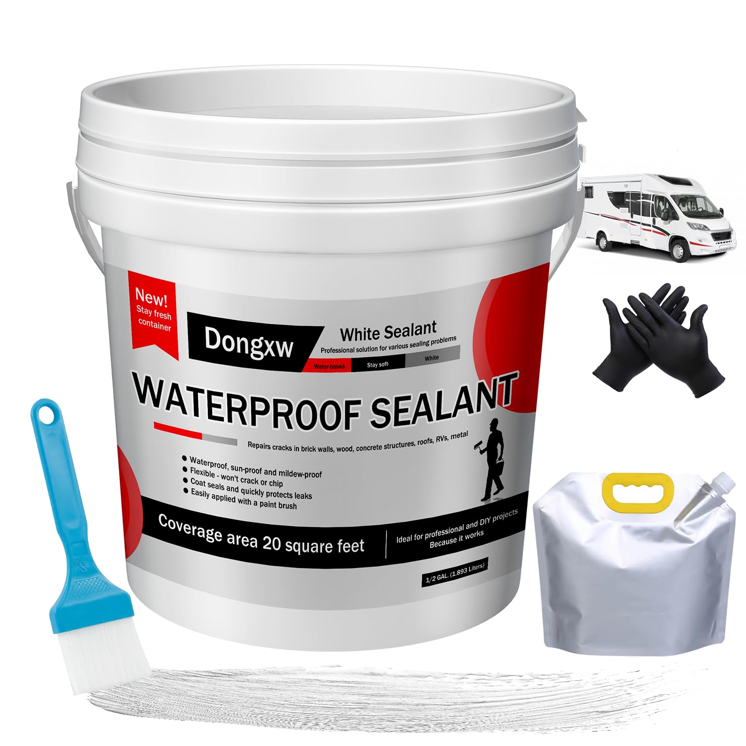 RV Silicone Sealant,Self-Leveling Lap Sealant White, RV Roof Sealant for Camper Roof Repair, RV Caulk – Stop Leaks, UV-Resistant, Weatherproof and Sturdy