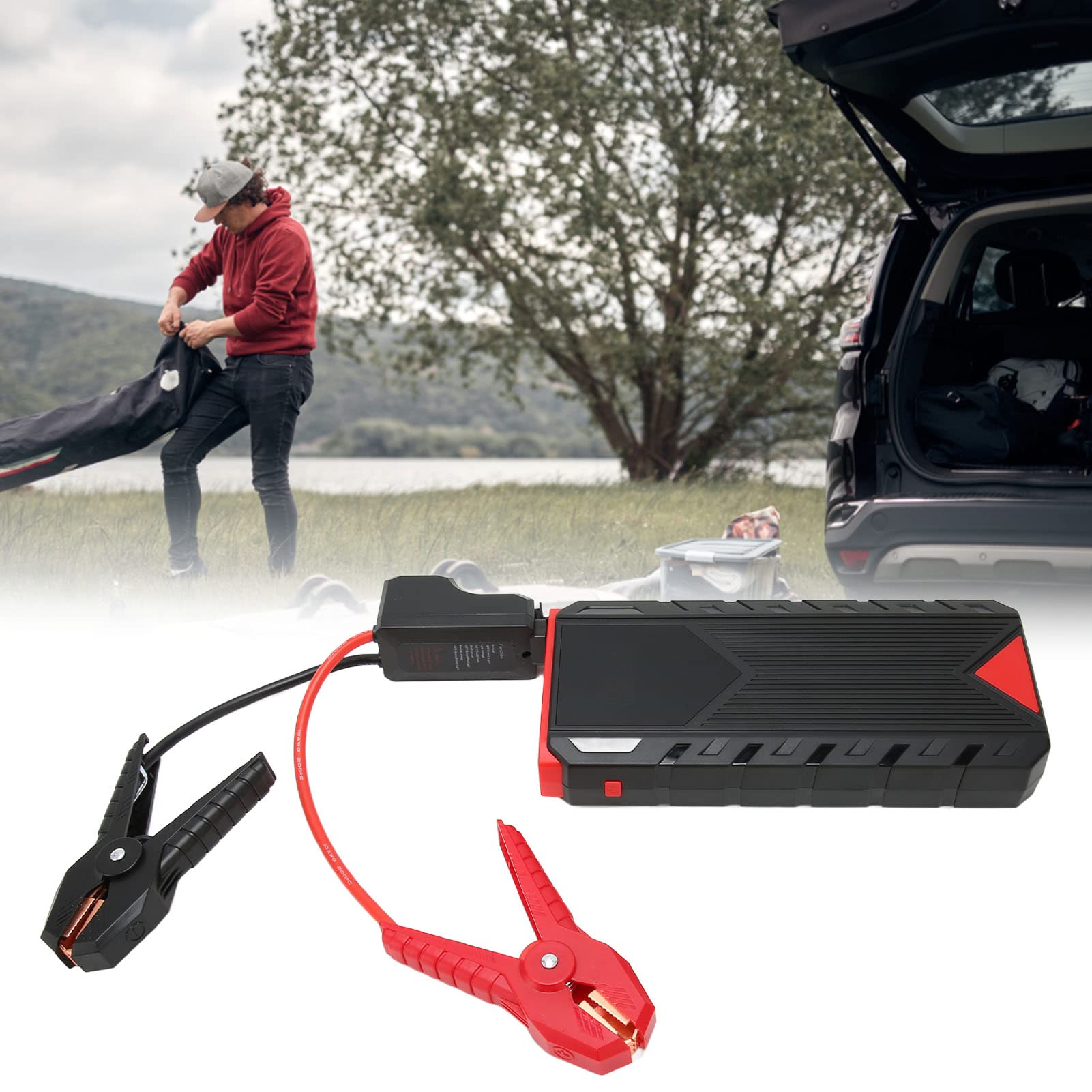 3000A Urządzenie do Uruchamiania Awaryjnego Samochodu, 12V 30000mAh Akumulator Samochodowy Booster, Funkcja SOS POS IP65 Przenośna ładowarka Power Bank na Zewnątrz, Ochrona Przed
