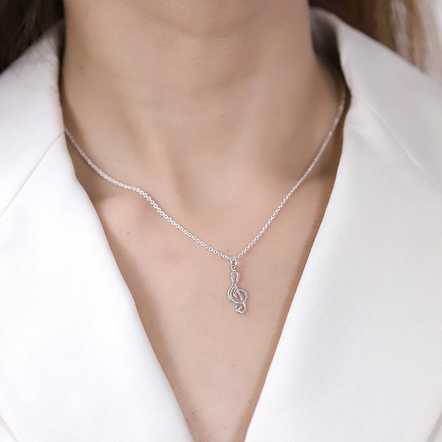 Boma Jewelry Sterling Silver Treble Clef Pendant Necklace, 18 Inches