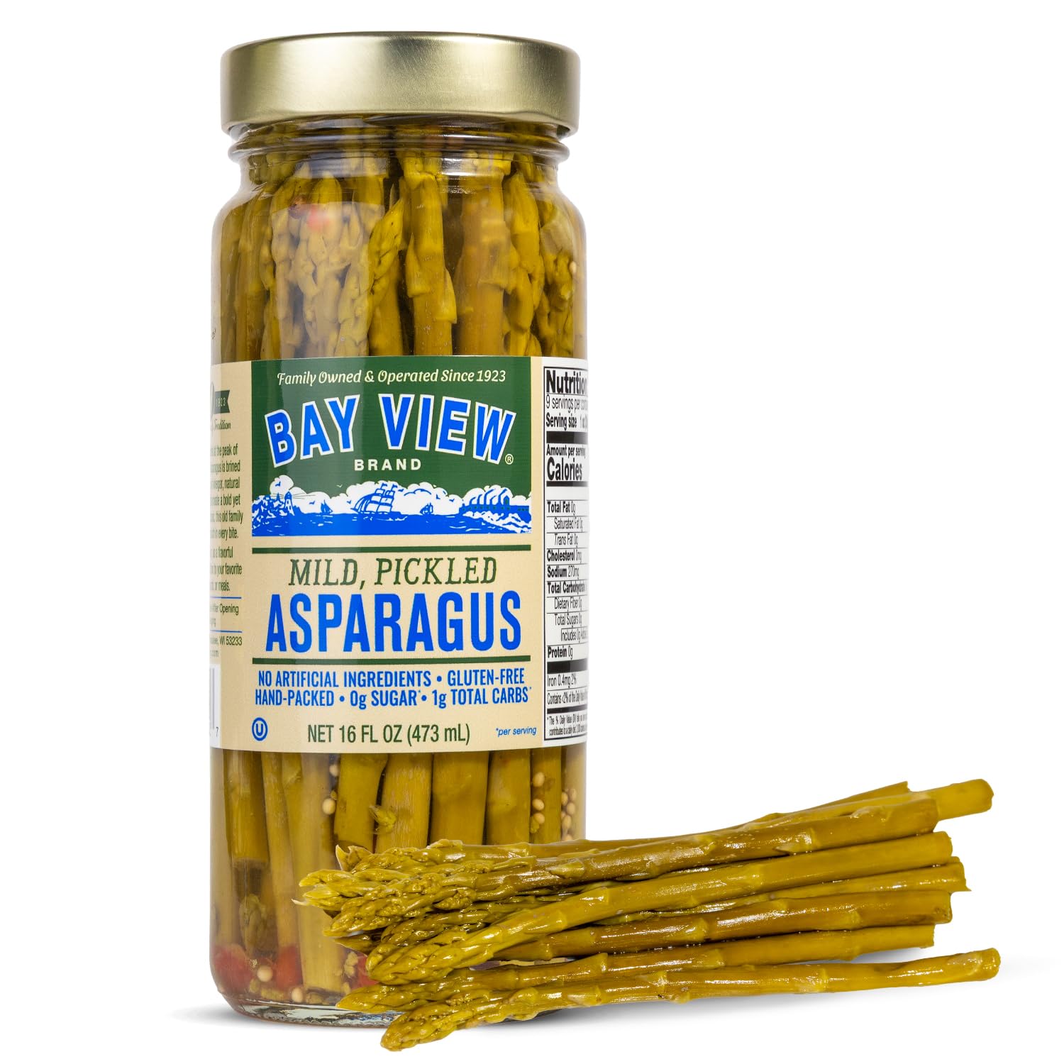 Bay View Pickled Asparagus, Crisp, Tender, and Hand-Packed, Perfect for Cocktail Garnish, Charcuterie Boards (16 Ounce (Pack of 1), Asparagus)