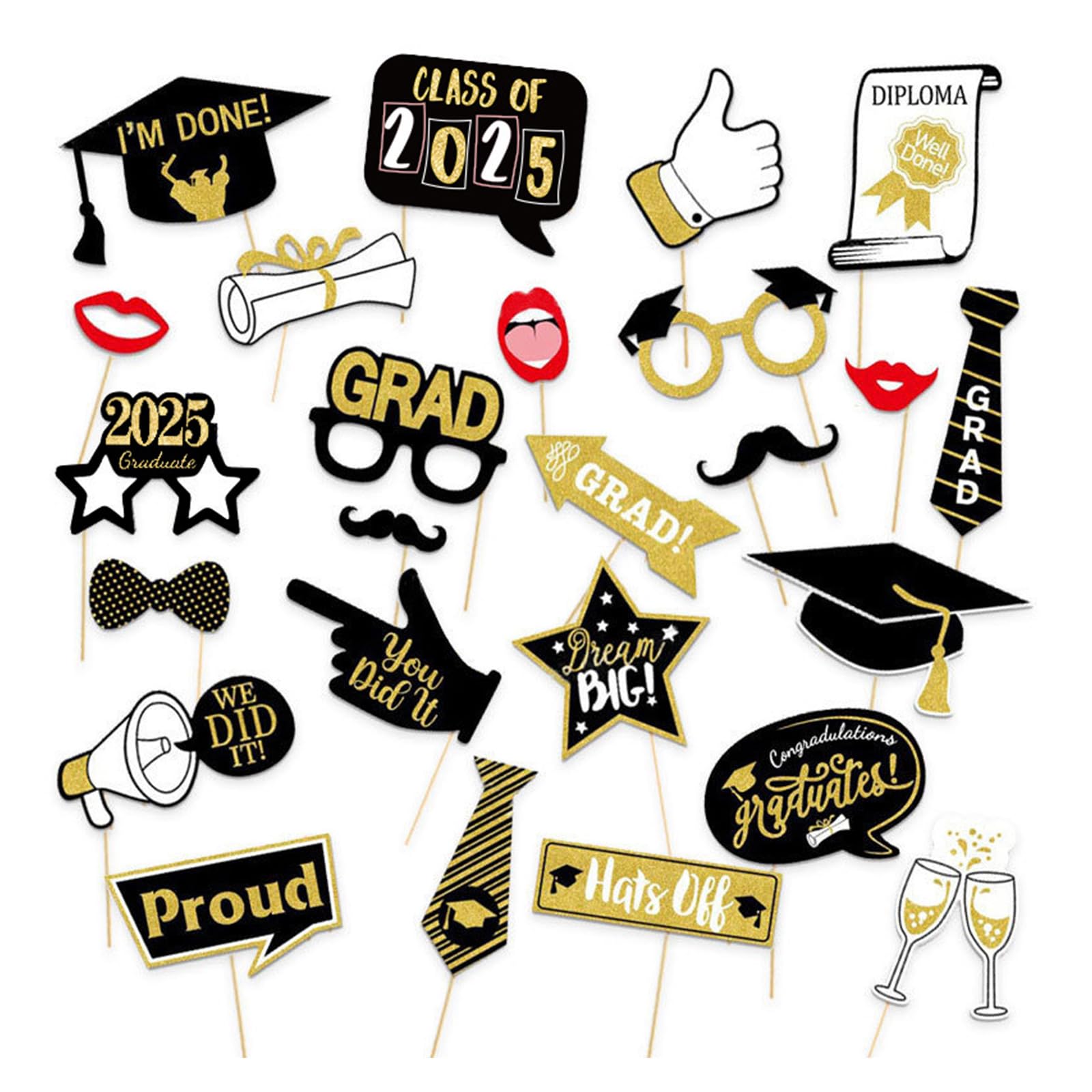 25Pieces Graduation Photography Supplies for Class of 2025 Party Decoration Graduation Celebrations Table Centerpieces Photo Props for