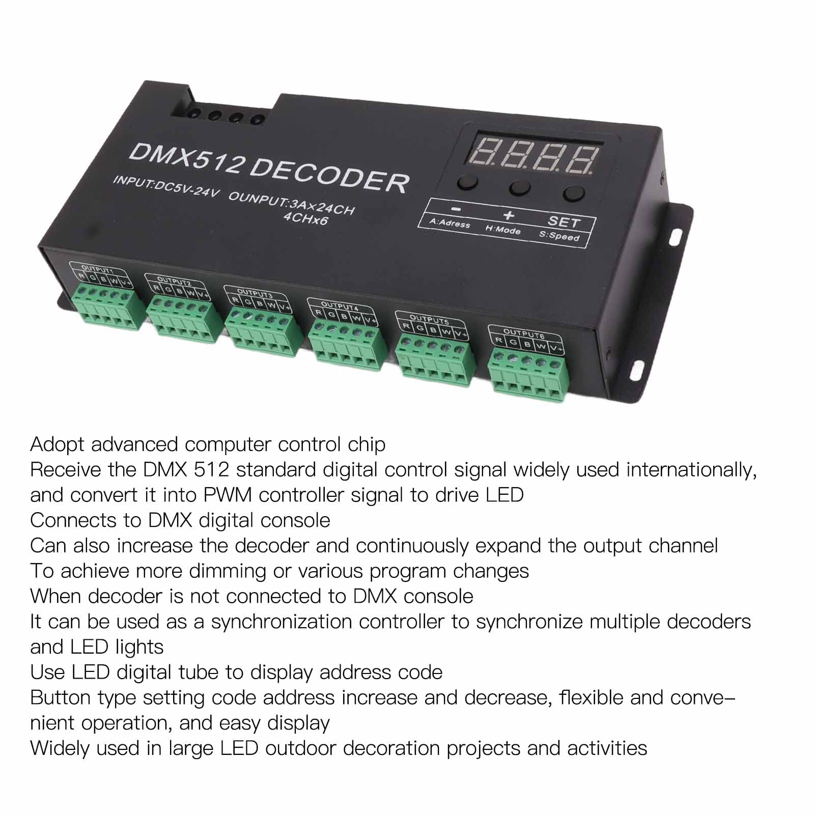 Controlador DMX RGBW de 24 Canales, Decodificador LED DMX512, Controlador de Atenuación para Tira LED RGBW y Módulo