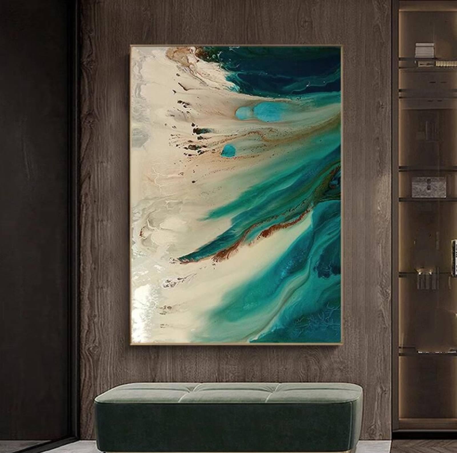 Grand bloc de couleur vert abstrait : peinture à l'huile sur toile moderne sans cadre
