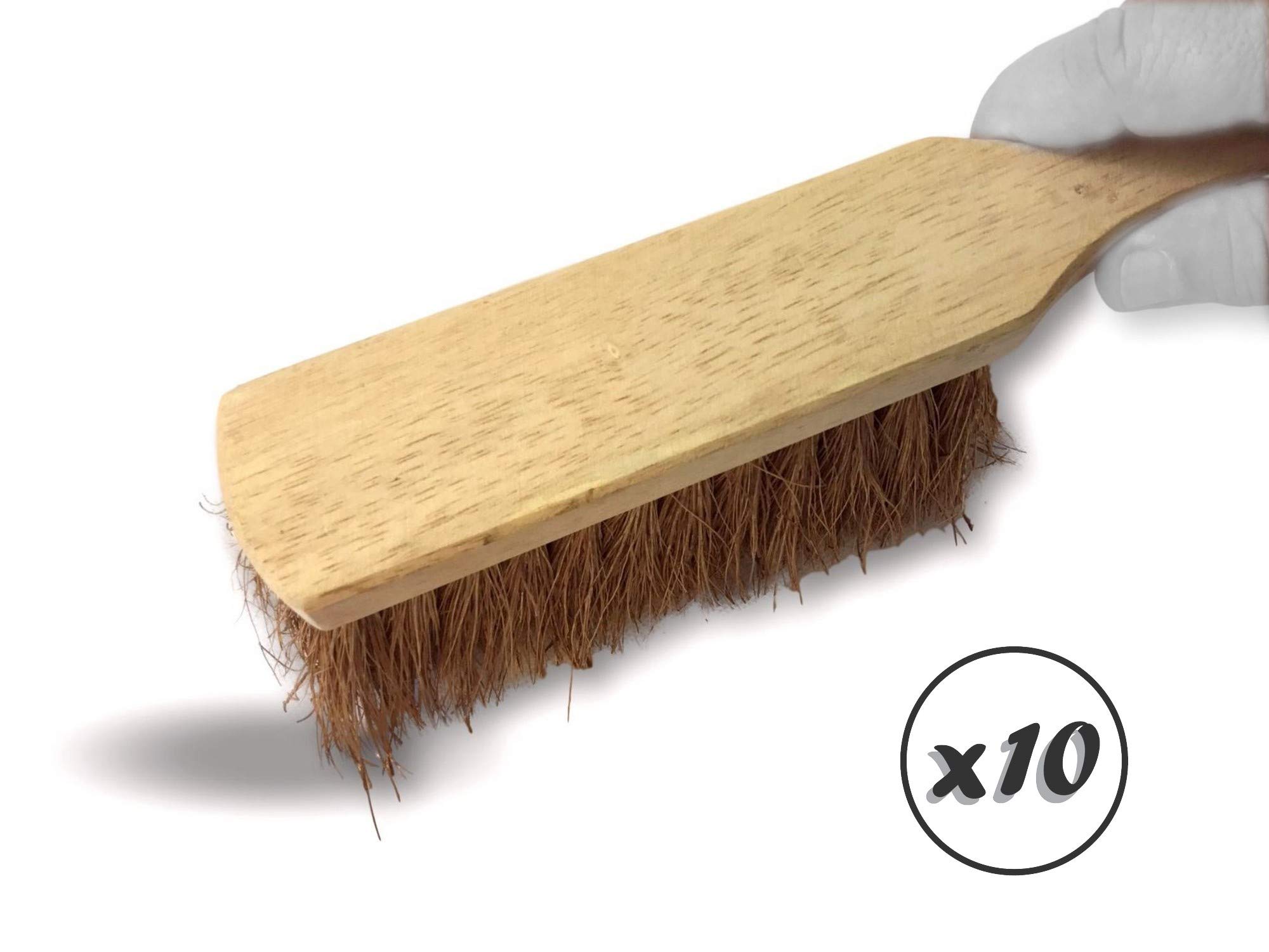 Lot de 10 balayettes brosses en Fibres Naturelles de Coco | Manche Court en Bois | Longueur 29 cm | Poussière Sable Terre Ciment Cendres cheminées barbecues | Kibros 2155x10