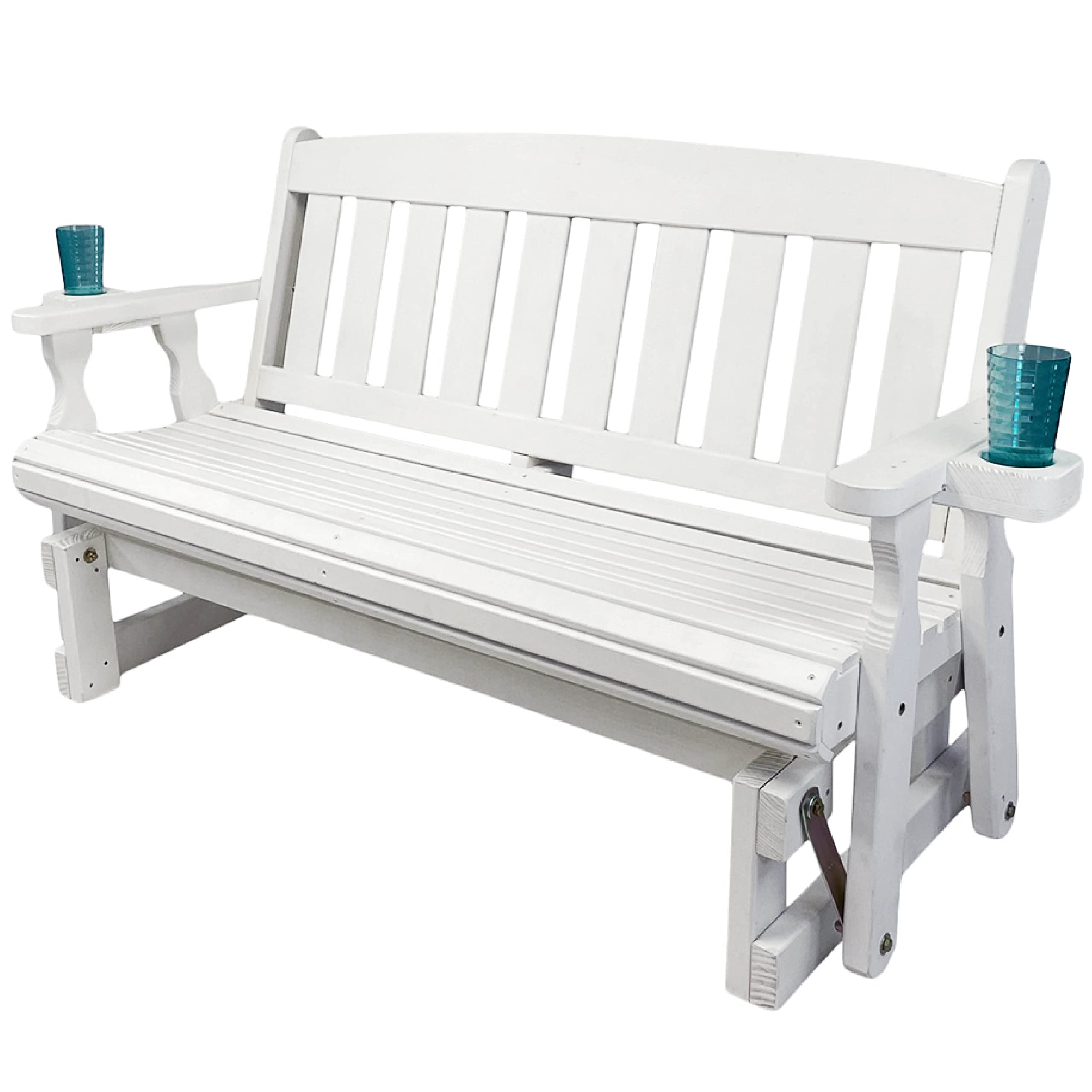 Amish Heavy Duty 800 Lb Mission Pressure Treated Porch Glider with Cupholders (4 Foot, Semi-Solid White Stain)