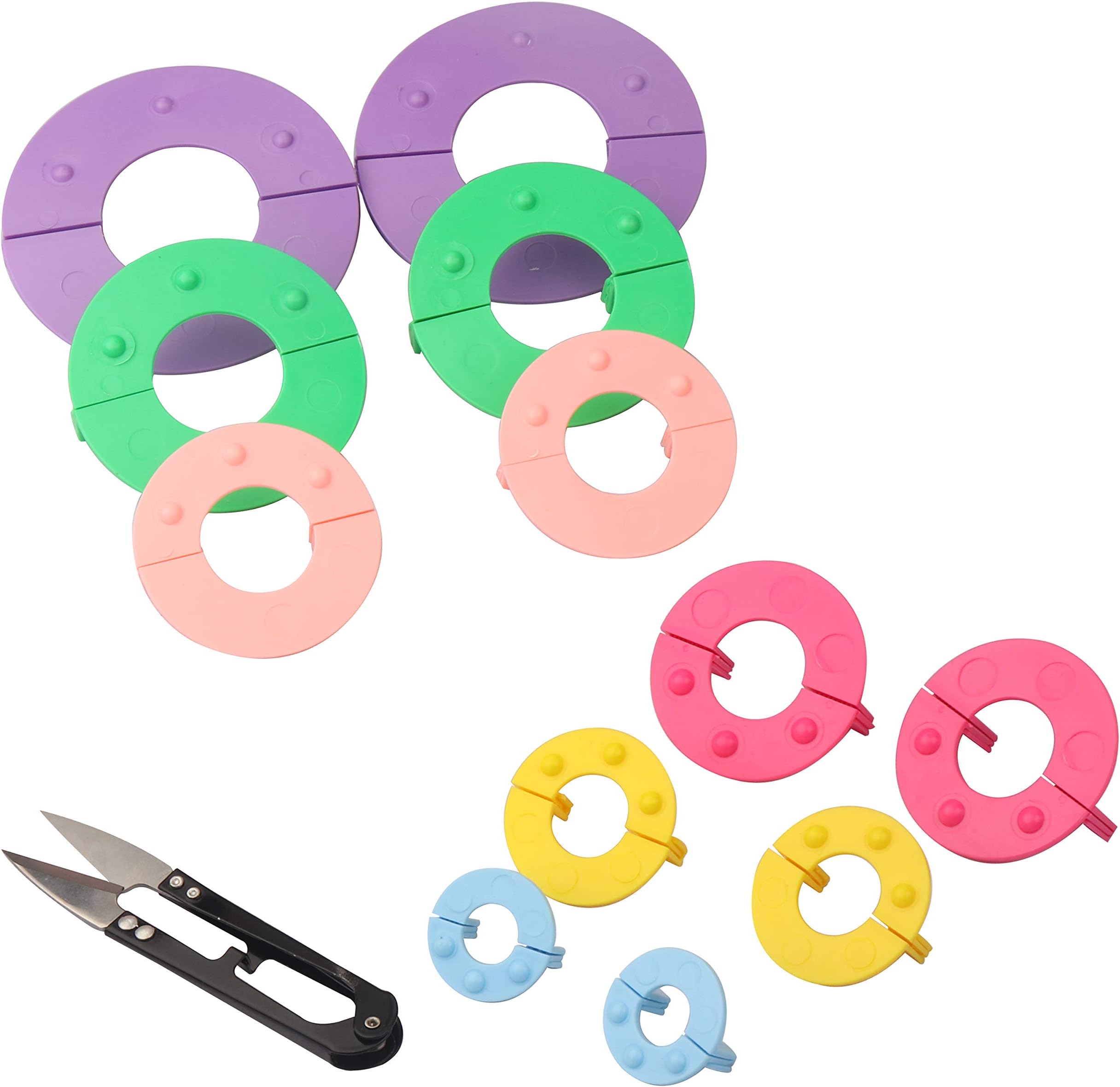Curtzy Plastic Pom Pom Maker Kit (6 Pack) with Cutter Scissors - 6 Sizes (2.5, 3.5, 4.5, 5.5, 7 & 9cm) - Reusable DIY Pompom Craft Fluff Ball Knitting Wool & Yarn Weaver Tool