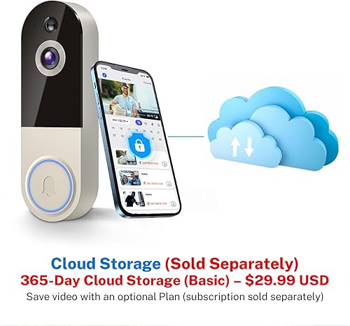 Miniatura 3 de Timbre inalámbrico de 1080p con receptor, detección humana AI, audio de 2 vías, visión nocturna, almacenamiento en la nube (se vende por separado),