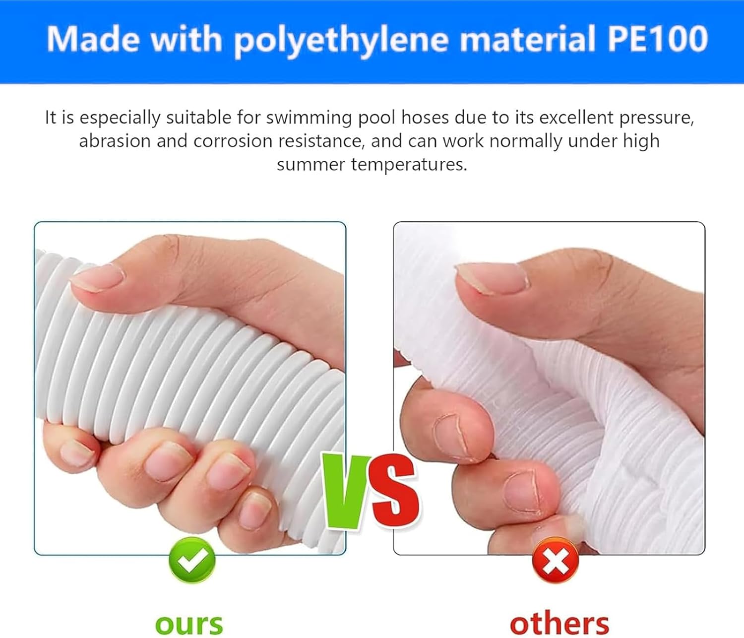 1.5” (38mm) Heavy-Duty Pool Hose Replacement Kit – 6ft Above Ground Pool Hoses with Adapters, Stainless Steel Clamps & PTFE Tape, Compatible with Intex Pool Filter Pumps (2 Pack 6Ft)