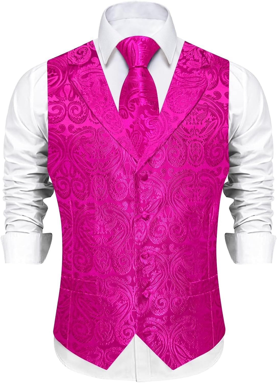 DiBanGu Mens Paisley Vest and Tie Set Silk Formal Suit Waistcoat and Bowtie Hankerchief Lapel Pin Set 8PCS for Wedding Party
