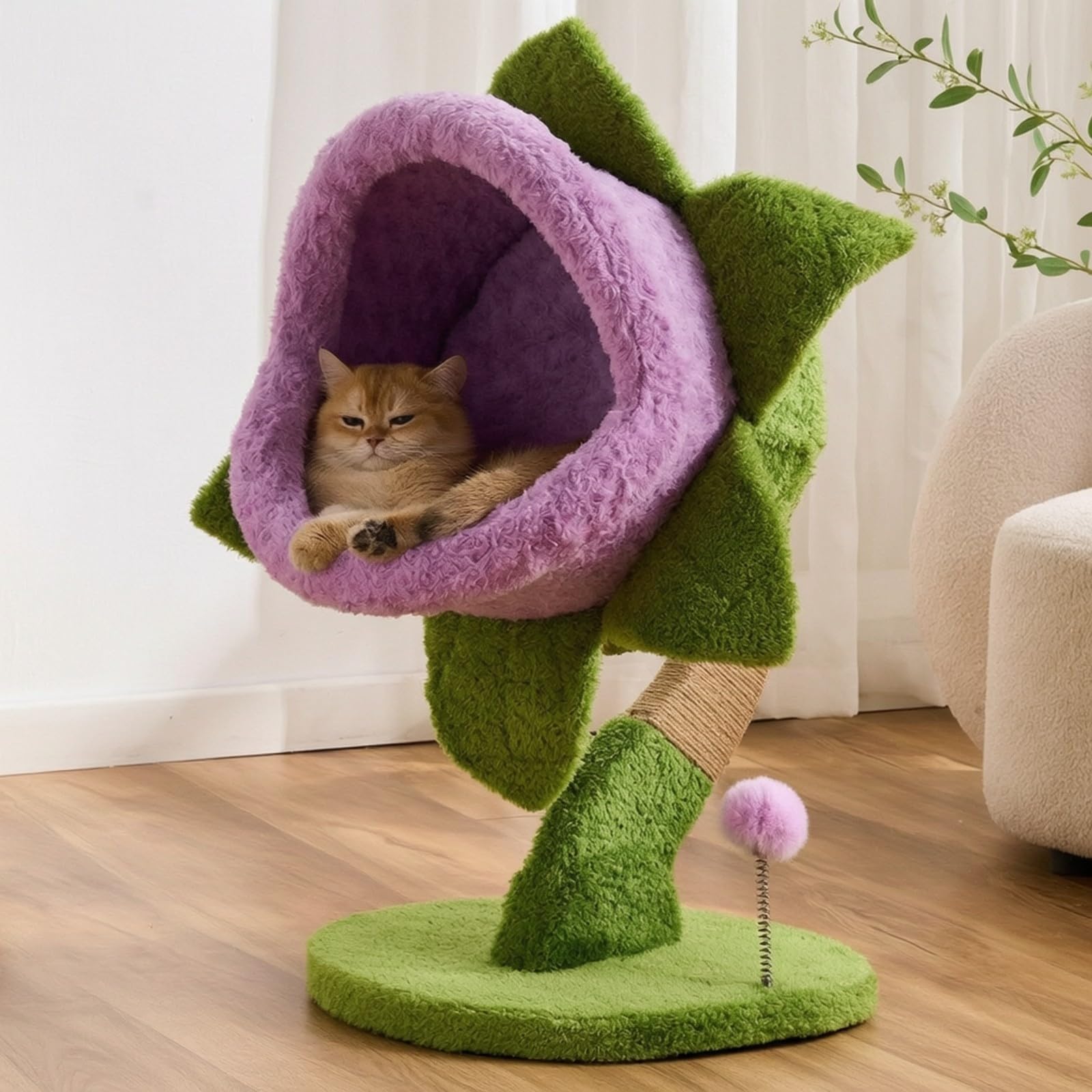 Bequem Kratzbaum mit Höhle | Plüschig, kratzbaum mit katzenhöhle, platzsparend, katzenspielbaum Spielzeug, für Wohnzimmer, Wohnung, Katzen, Rosenrot