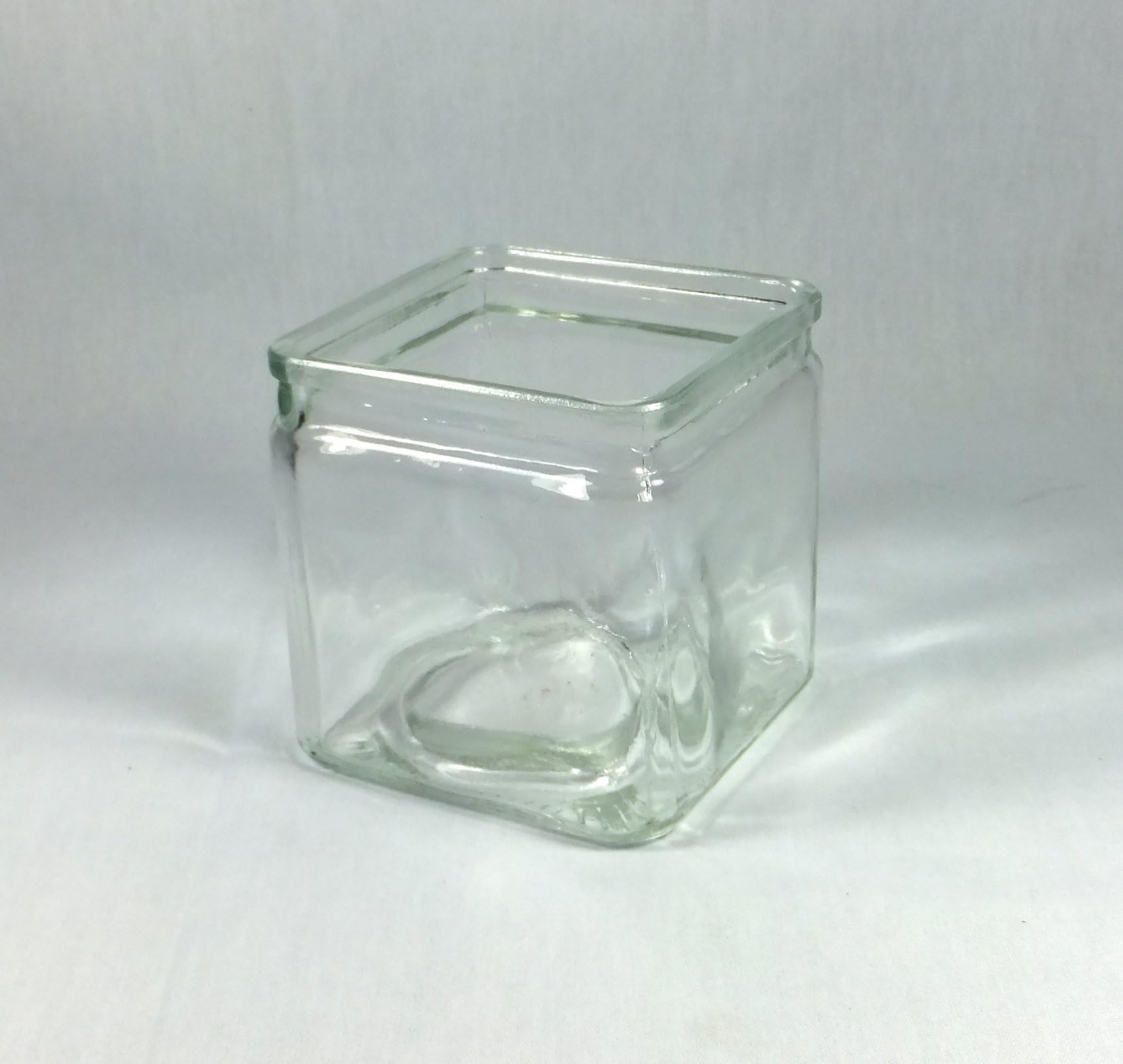 4" High Cube Vase Dish - Clear Grooved Top Glass Jar - Great Candle Stone Bead Candy Change