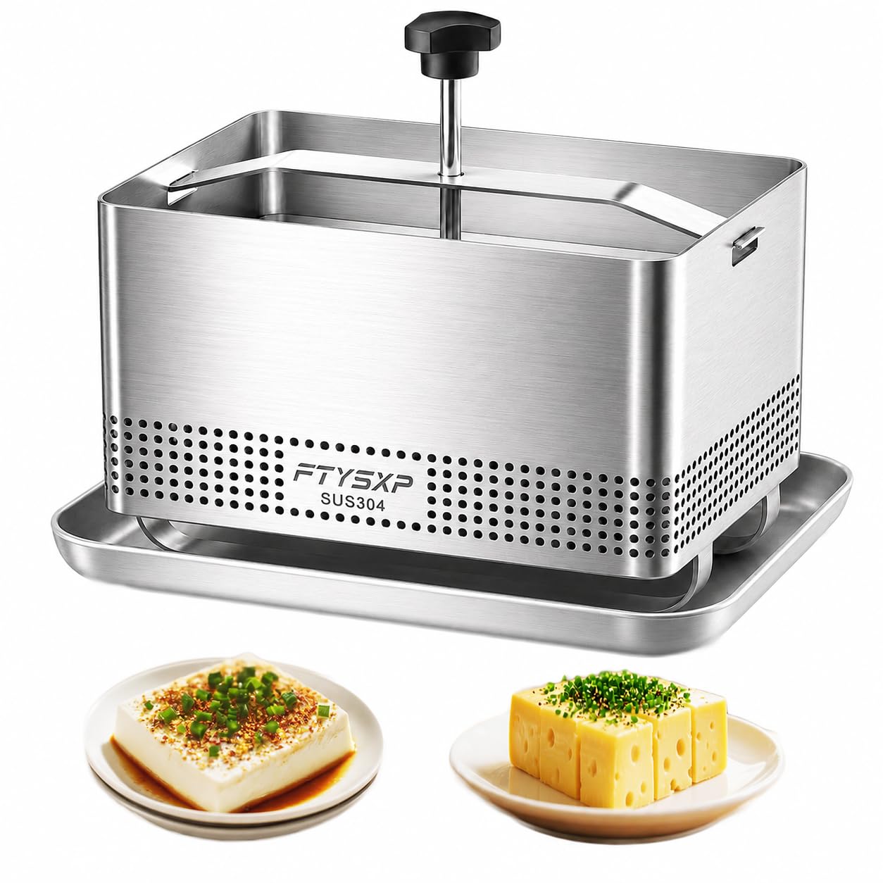 Presse à tofu réglable en acier inoxydable 304, avec bac d'égouttement et chiffon à fromage, sans BPA, passe au lave-vaisselle, presse à fromage pour tofu, paneer, fromage et légumes 16 x 13 x