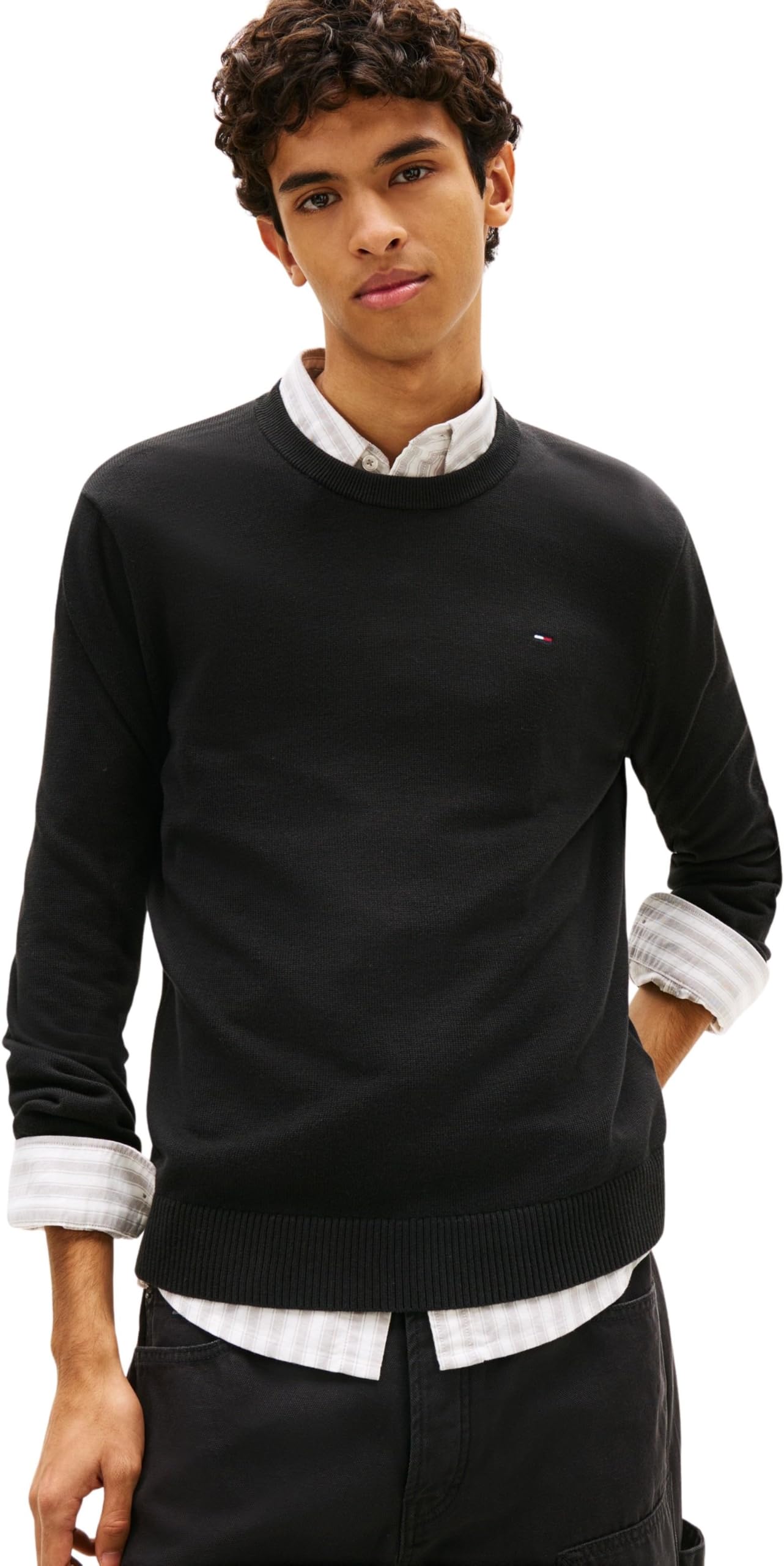Tommy Jeans Men's TJM Slim Ess Light Sweater Ext DM0DM22853 Pullover, Black (Black), M