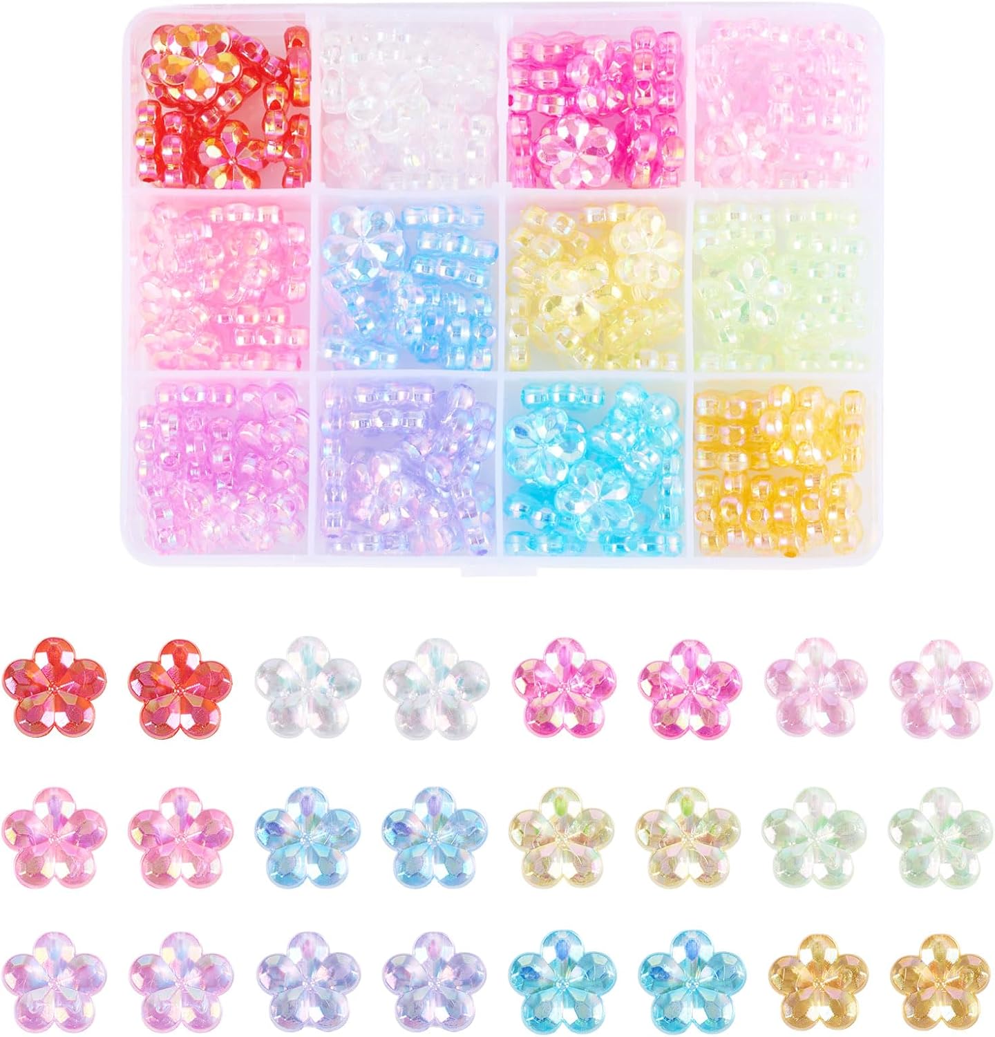 168Pcs Acrylic Kandi Flower Beads Clear Iridescent Pastel Floral Shaped Friendship Bracelet Beads Cute Faceted for Crafts DIY Phone Keychain Lanyards Jewelry Making Supplies - Image 9