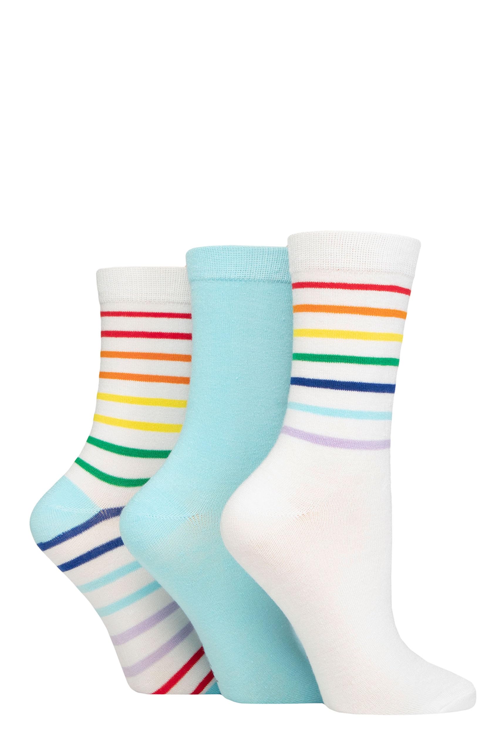 Sockshop Women's Rainbow Stripe White Wildfeet Bamboo Socks -Patterned Fun And Colourful Soft Breathable Socks Multipack Of 3 Pairs (Uk, Numeric, 4, 8, Regular, Regular, )