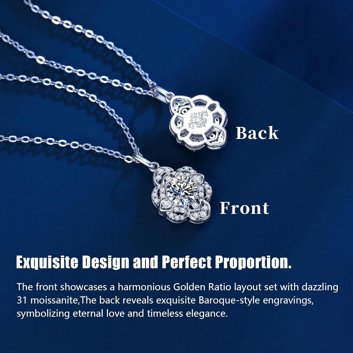 Moissanite Necklace for Women,925 Sterling Silver Pendant Necklace for Women,Platinum Plated Hypoallergenic,Anniversary Wedding Gifts for Wife,Birthday Gifts for Women - Image 2