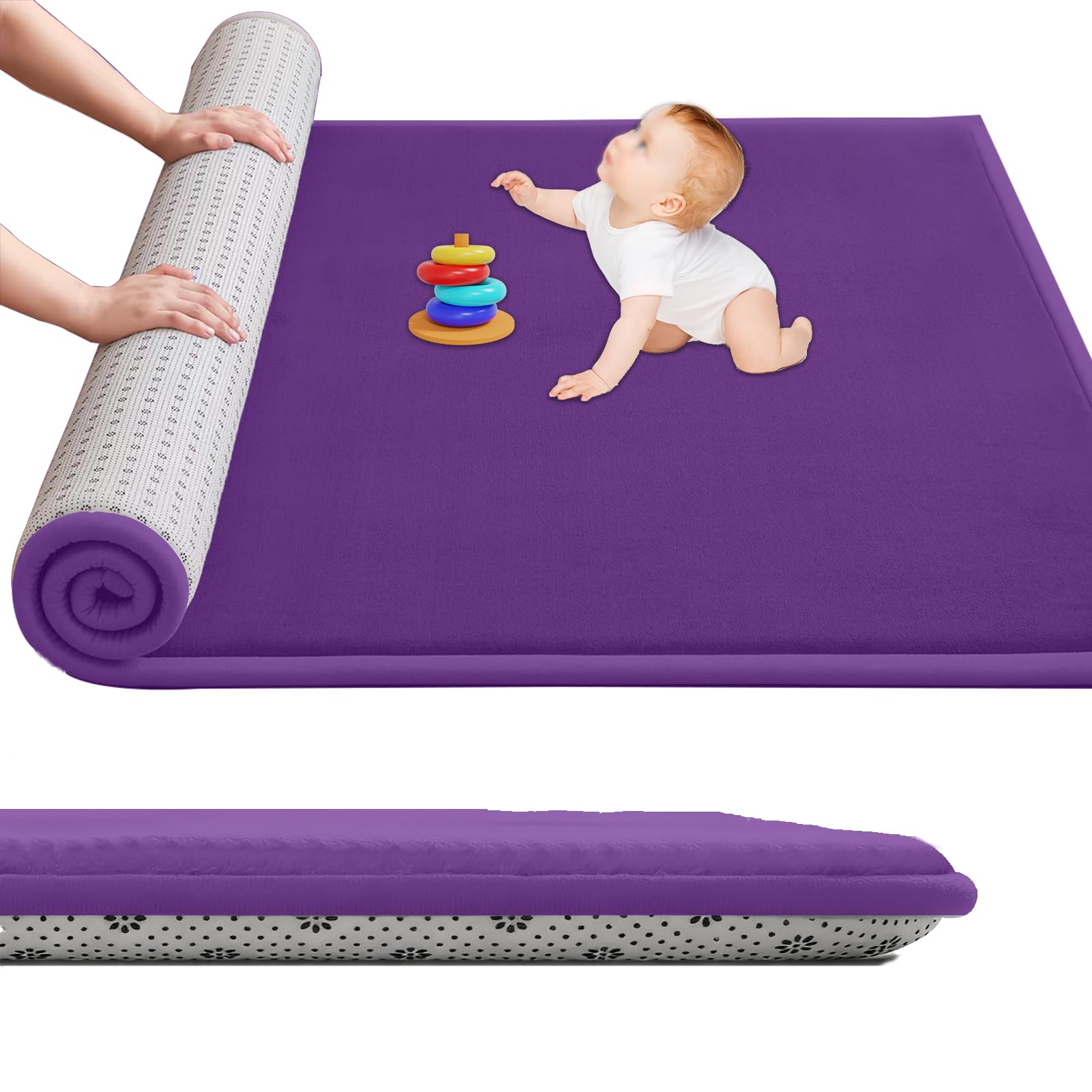 Large Nursery Carpets, Memory Foam Play Mat for Baby Non-Slip 3CM Thick 160 x 230 cm Children's Play Mat for Crawling Soft Play Tummy Time, Area Rug Playmat for Floor Living Room Tatami Purple