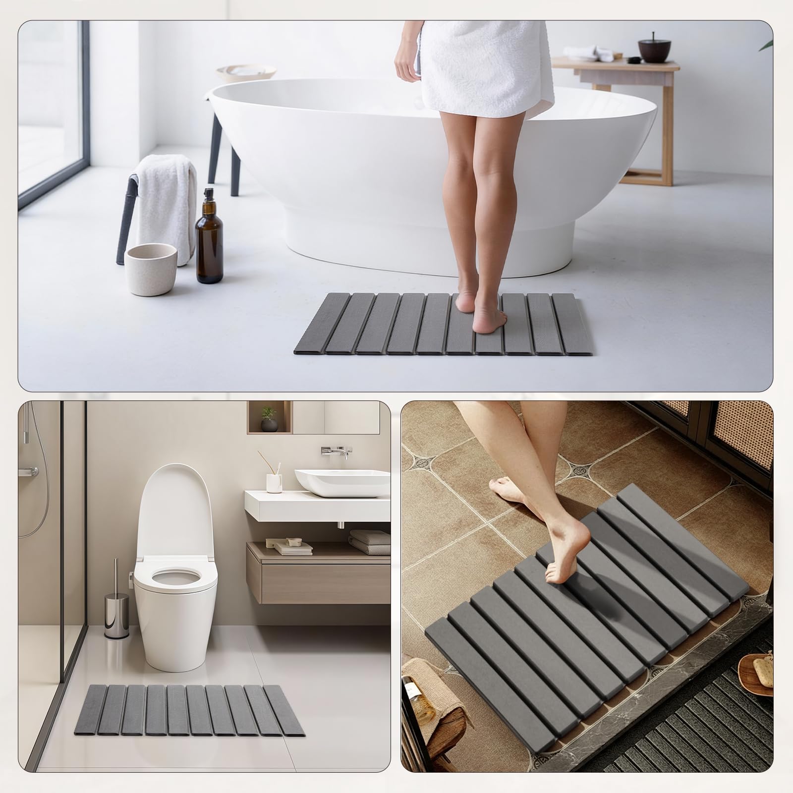 Tappetino da bagno in pietra, 60 x 40 cm, tappetino da bagno in pietra, antiscivolo, assorbe l'acqua (grigio, 60 x 40 cm)