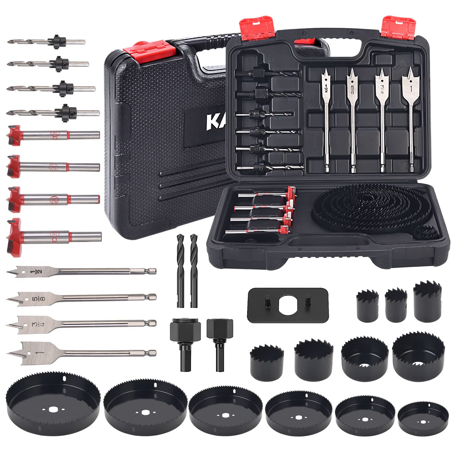 Kata 30pcs Multi-Function Wood Drill Bits Set Hole Saw Kit Set with 3/4\