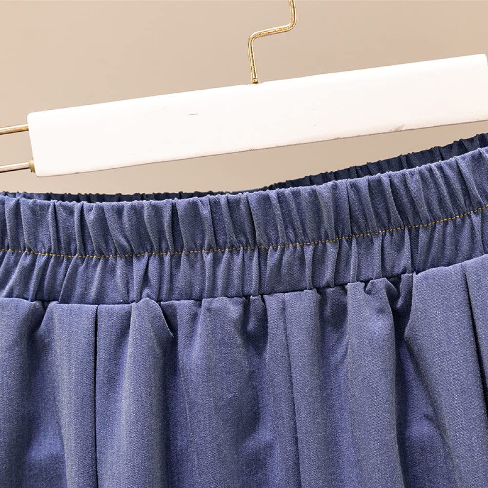 Gonna Donna,Gonna Longuette da Donna Gonna A Ombrello in Denim Plissettato A Vita Alta Elastica Blu con Tasca Plus Size Gonne Lunghe Casual A Trapezio A Trapezio per Ragazze Signore,XL