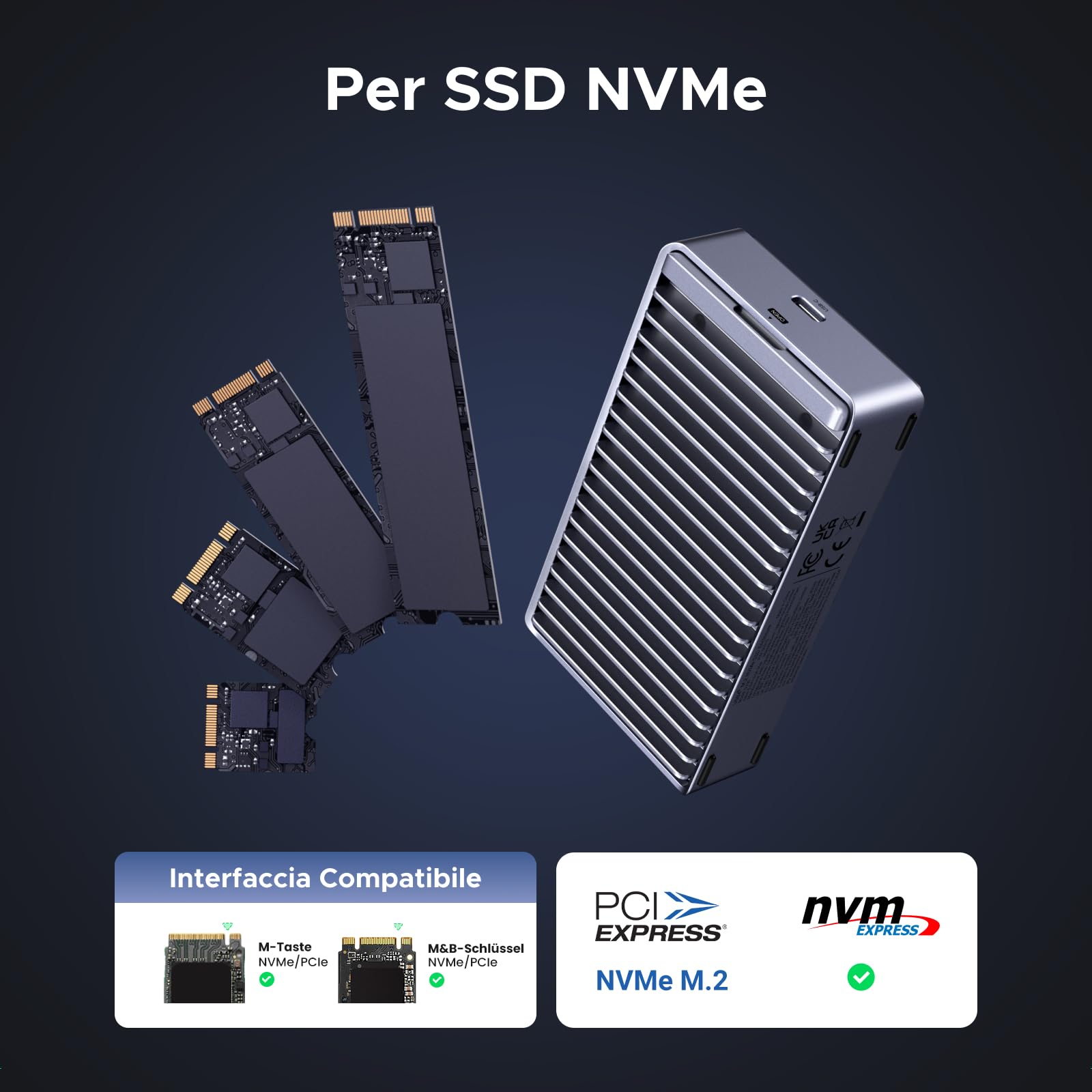 UGREEN Case Esterno per SSD M2 NVMe da 40Gbps, Enclosure USB 4 Compatibile con Thunderbolt 4/3 per Disco Rigido in Alluminio per Mac OS/Windows/Linux