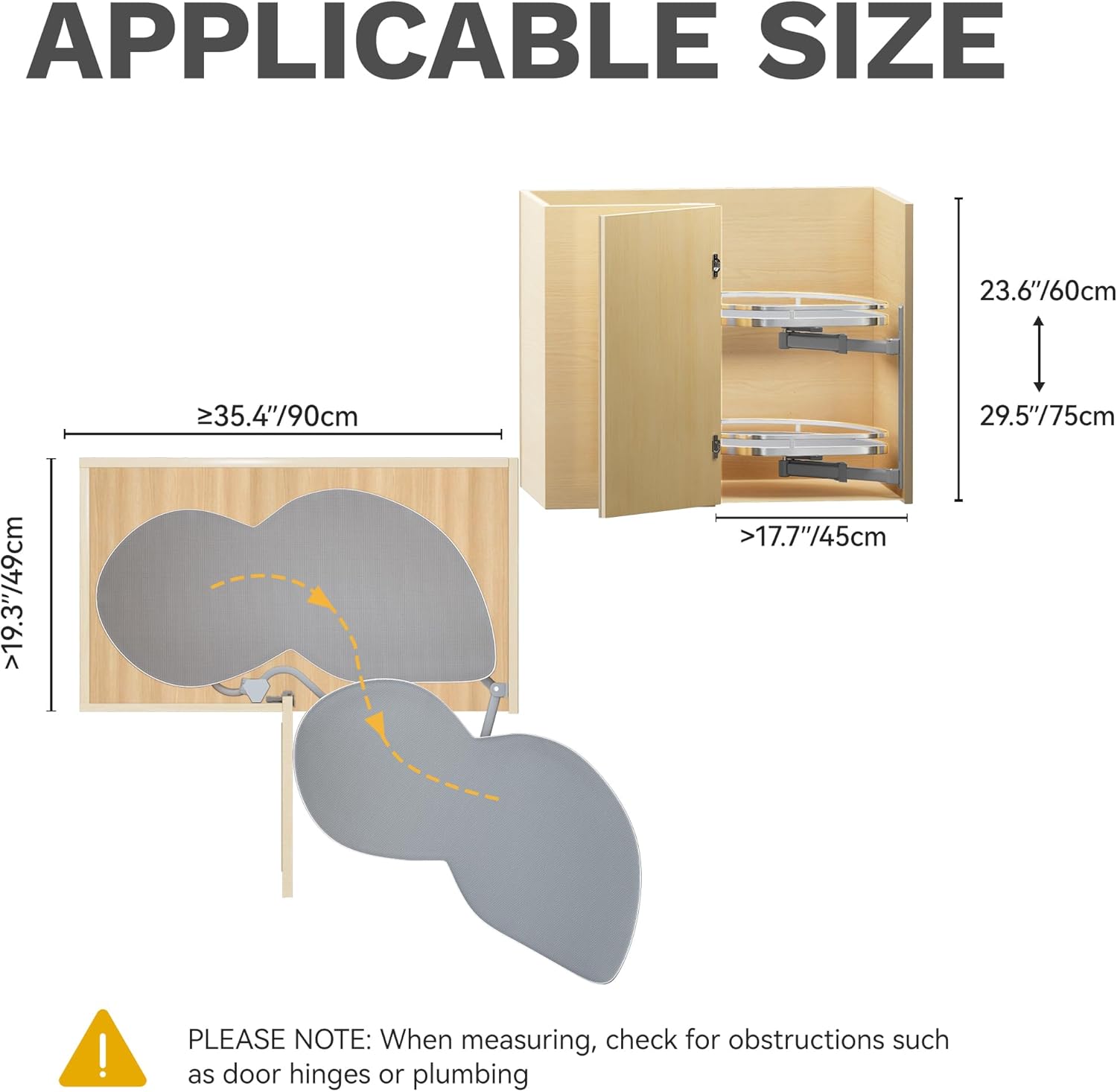 DWVO Corner Cabinet Organizer, 2-Tier Blind Corner Pull Out with 270° Rotating Shelf, Right Swing Tray, Heavy-Duty Iron, Easy-Install Template, 32.7"x17.3"x21.3", Gray