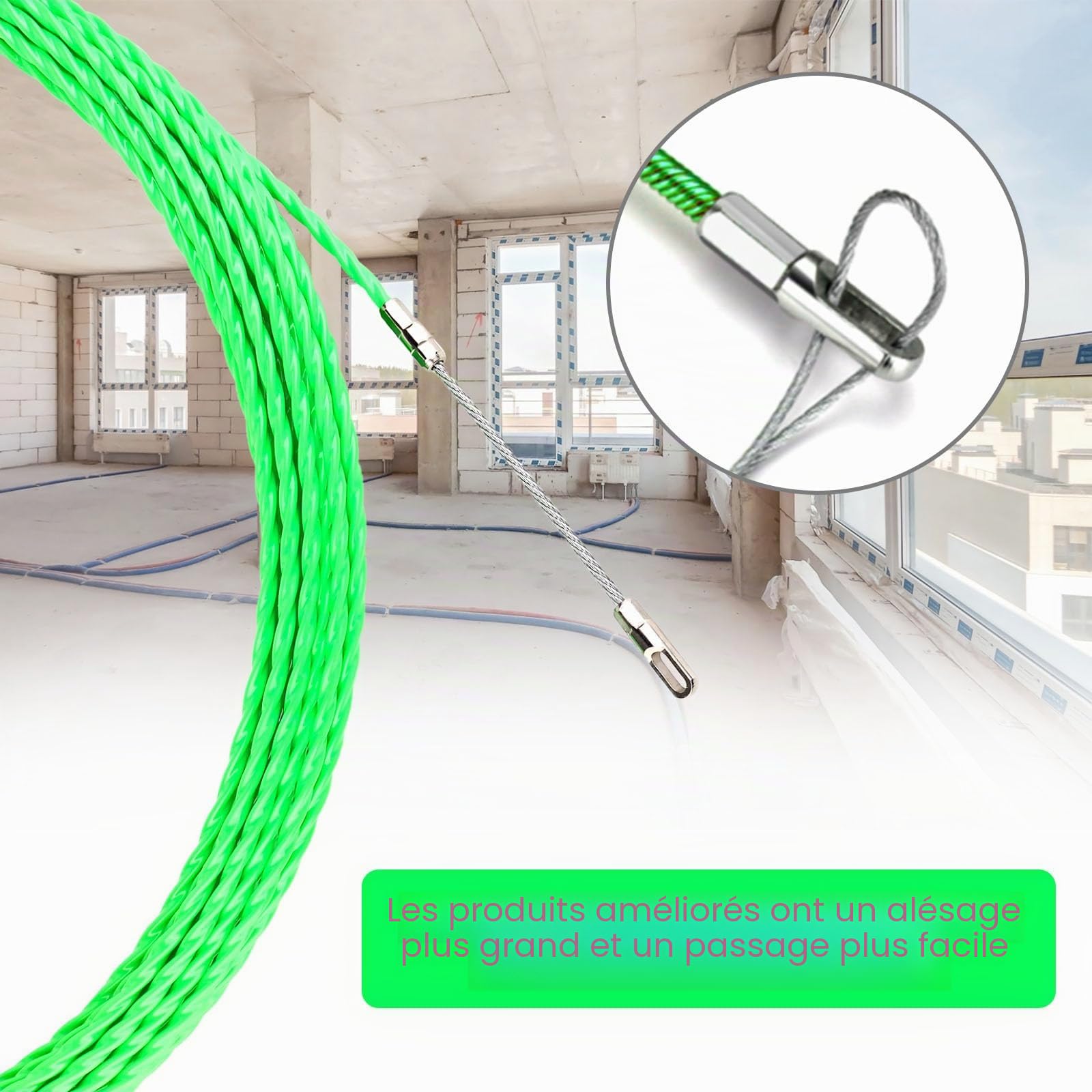 Vegena 40M Aiguille Electricien, Tire Fils Electrique Aiguille Tire Fil avec 2 Ressorts de Guidage, Tire Cable Electrique Diamètre 4 mm pour Pose Conduit de Sol