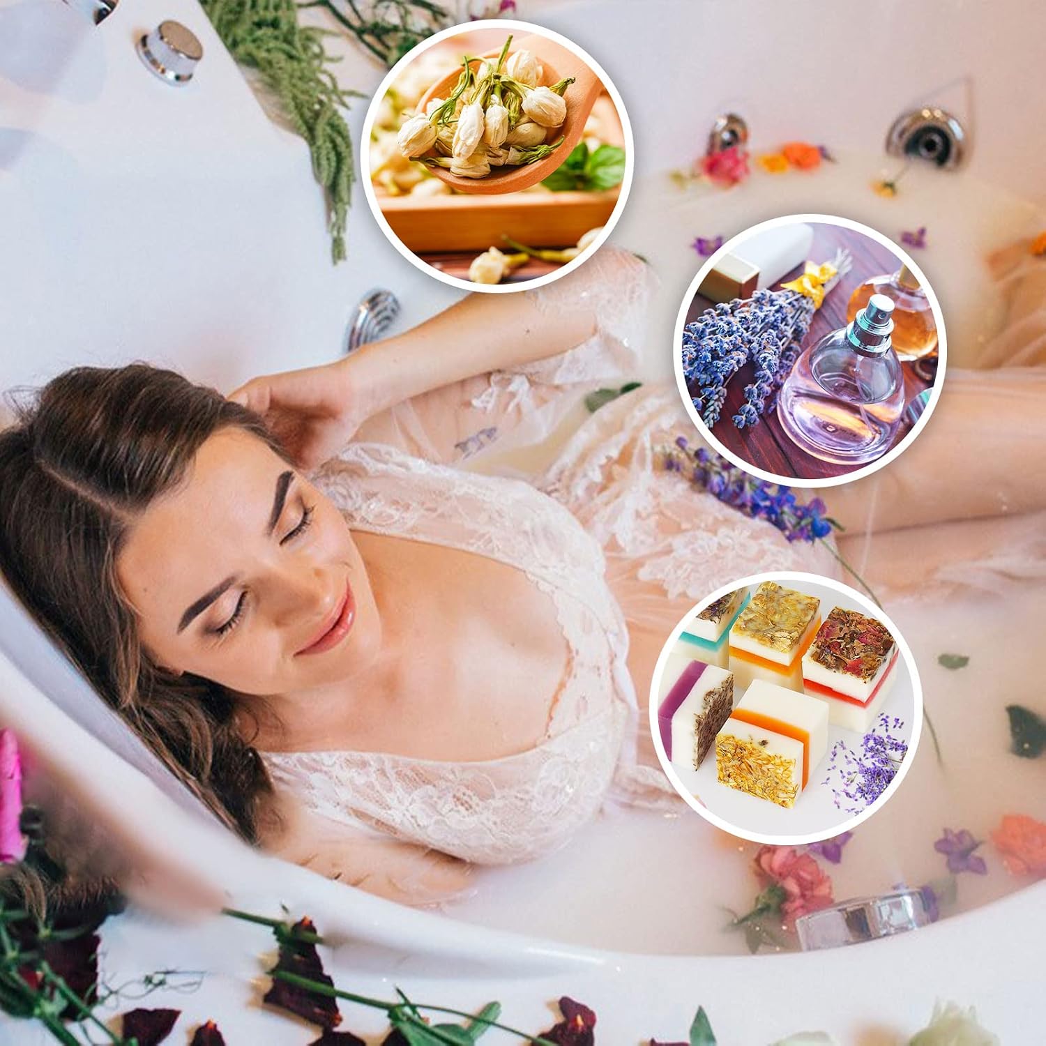 Dried Flower for Soap Making, Natural Dried Flower Herbs Kit for Bath, Candle, Aromatherapy Making, Sachet, Dried Flower for Perfume, Include Lavender, Rose Petals, Rosebuds, Jasmine 20 Packs