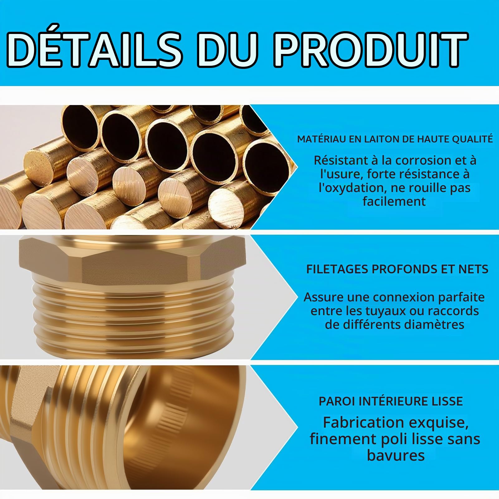 2 PCS de Raccords Réducteurs en Laiton 1 à 3/4, Mamelon Réduit Double Mâle, Raccord Pompe a Eau, Réducteur en Laiton, Raccords Filetés Pour Systèmes de Plomberie et Conduites d’Eau