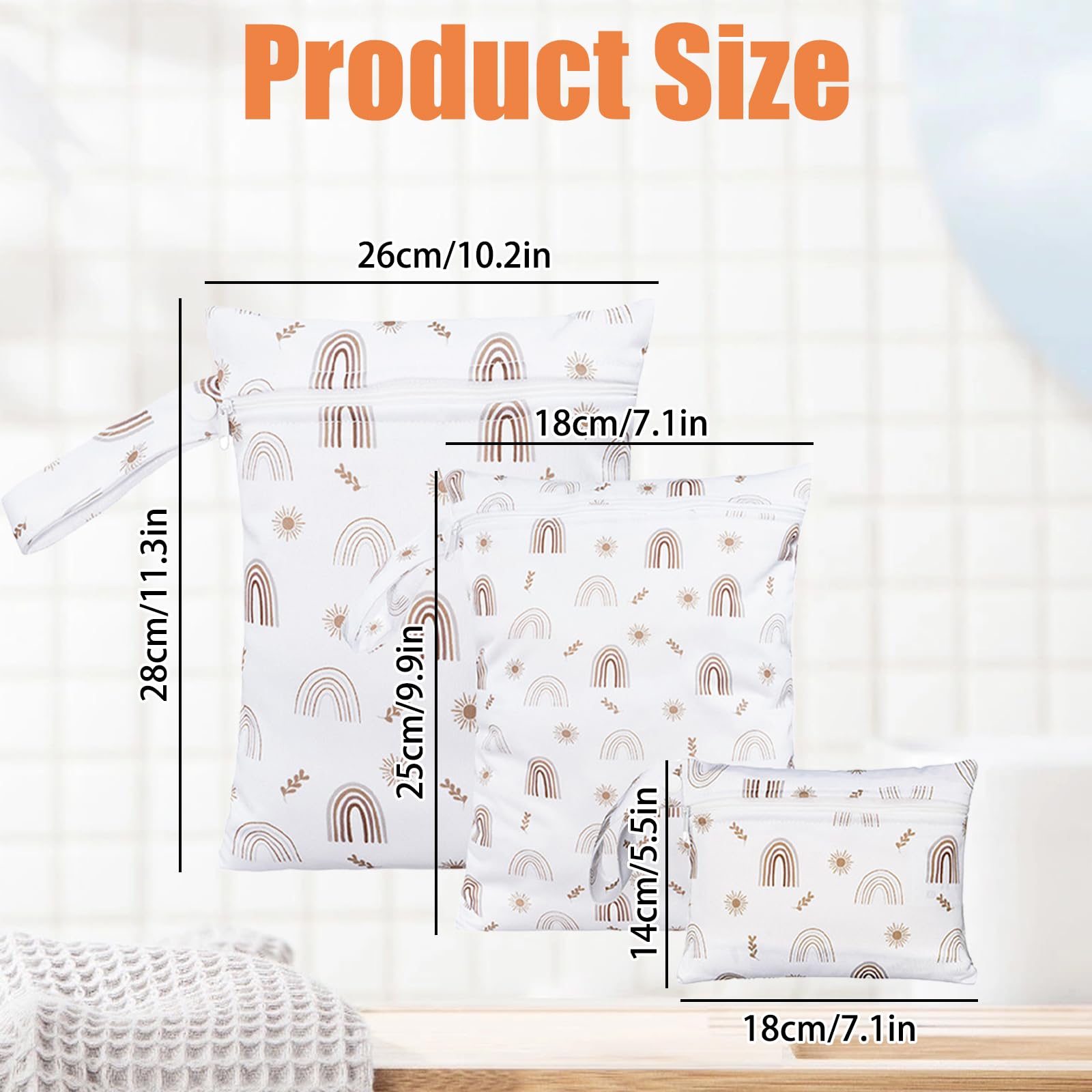 3 Pièces Sac à Couches Lavables, Sac de Couche Réutilisable,Imperméable Sac de Rangement à Couches pour la Natation Camping Voyage Fitness Plage