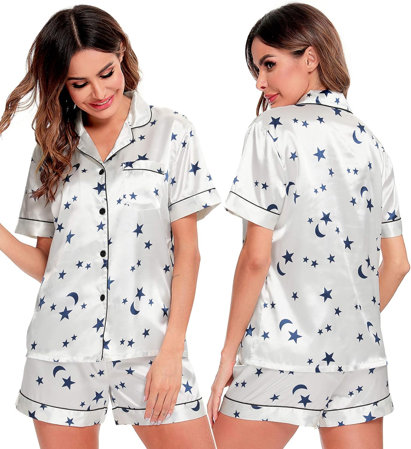 SWOMOG Silk Satin Pajamas Set