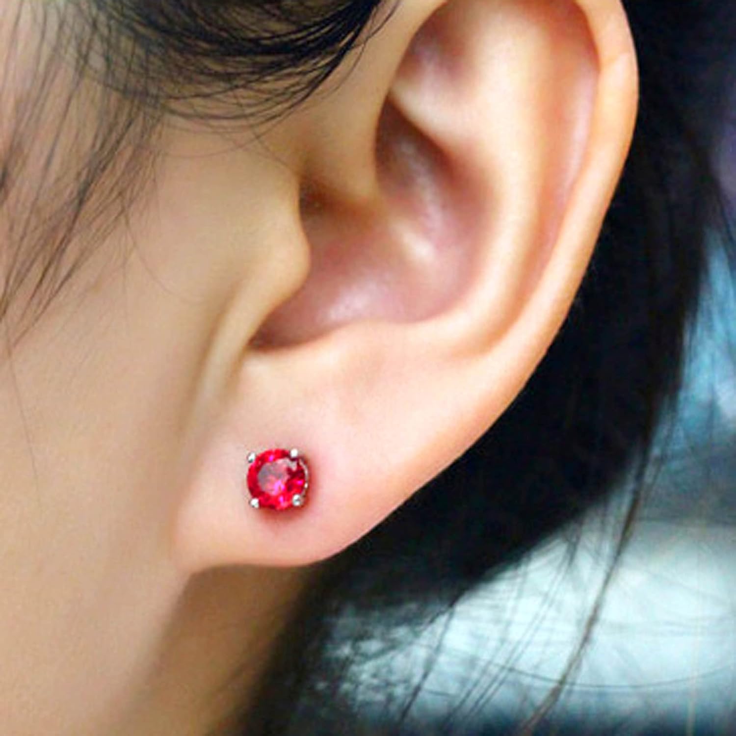 Navachi 925 Sterling Silver 18k White Gold Plated 2.5ct 5MM Round Ruby Emerald Sapphire Stud Earrings