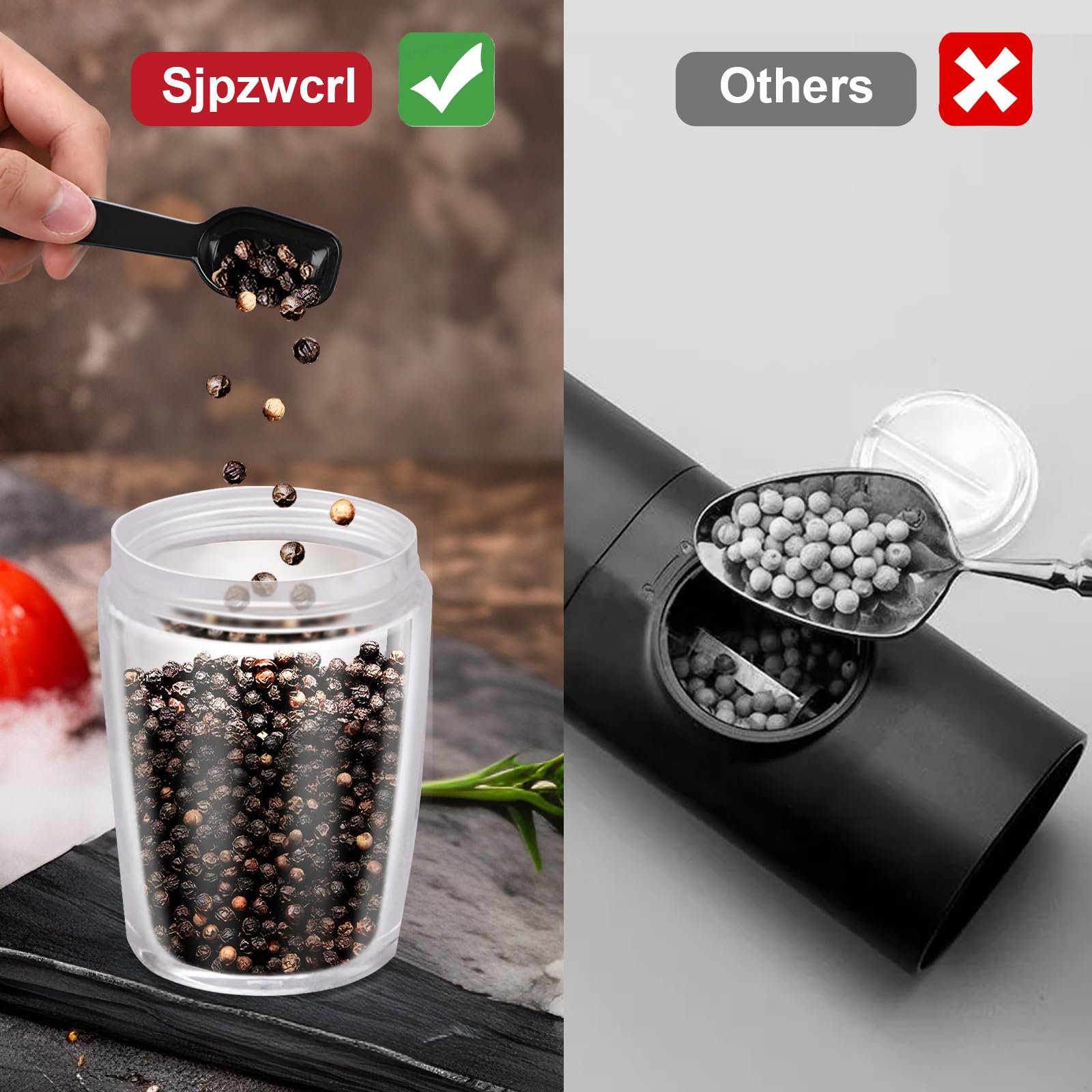 Elektrische Salz- und Pfeffermühle Set: für Schwerkraft Automatische Salz- und Pfeffermühle Set mit Licht Einstellbare Grobheit Meer Gewürzstreuer Edelstahl Wiederaufladbare Gewürzmühle Pfefferkorn