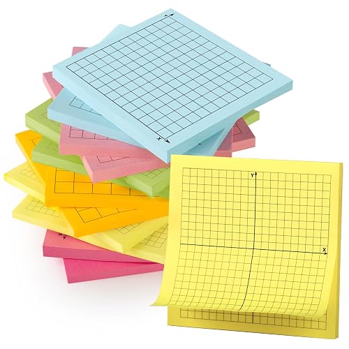 VELATYVIO 12Pcs Graph Paper Sticky Notes Colorful Self Adhesive Graph Post it Notes Mini X Y Axis Coordinate Plane Sticky Notes 6 Types of Quadrant Grid pad for School Office Supplies 3 x 3 inch