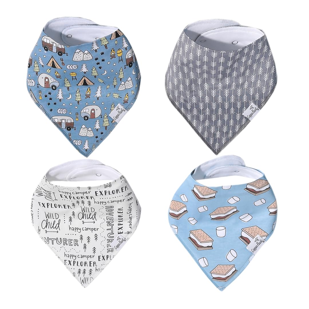 Copper Pearl 4 Pack Soft Cotton Baby Bibs for Drooling and Teething, Absorbent Drool Bibs for Baby Girl and Boy, Adjustable to Fit Newborns to