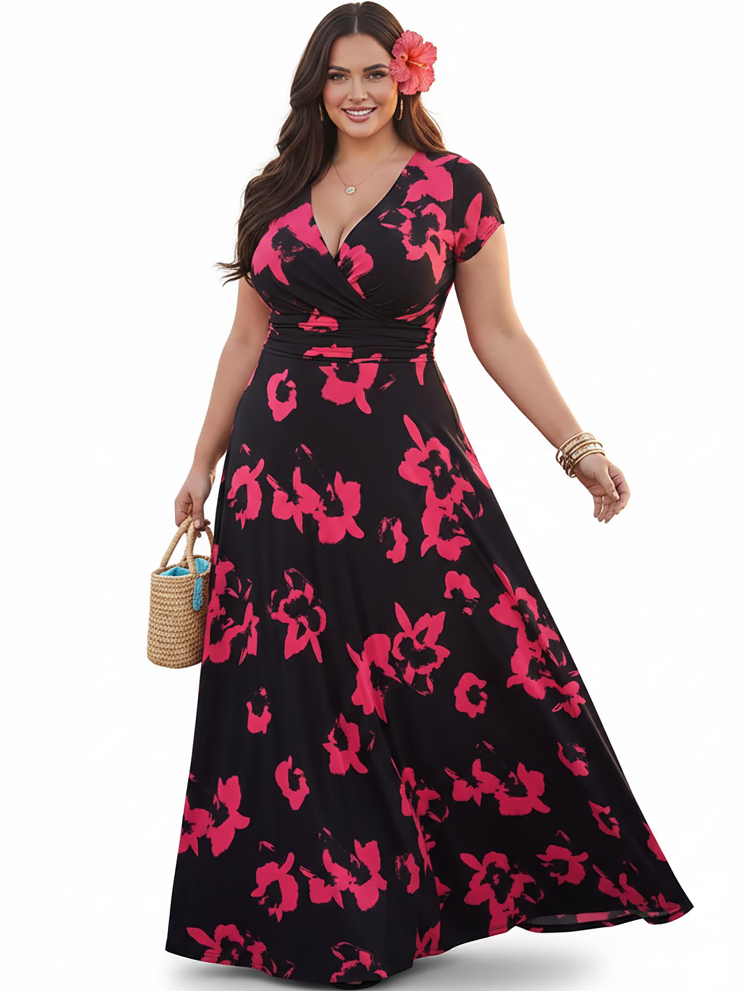 KOH KOH Womens Short Cap Sleeve Summer Floral Print Long Casual Maxi Dress