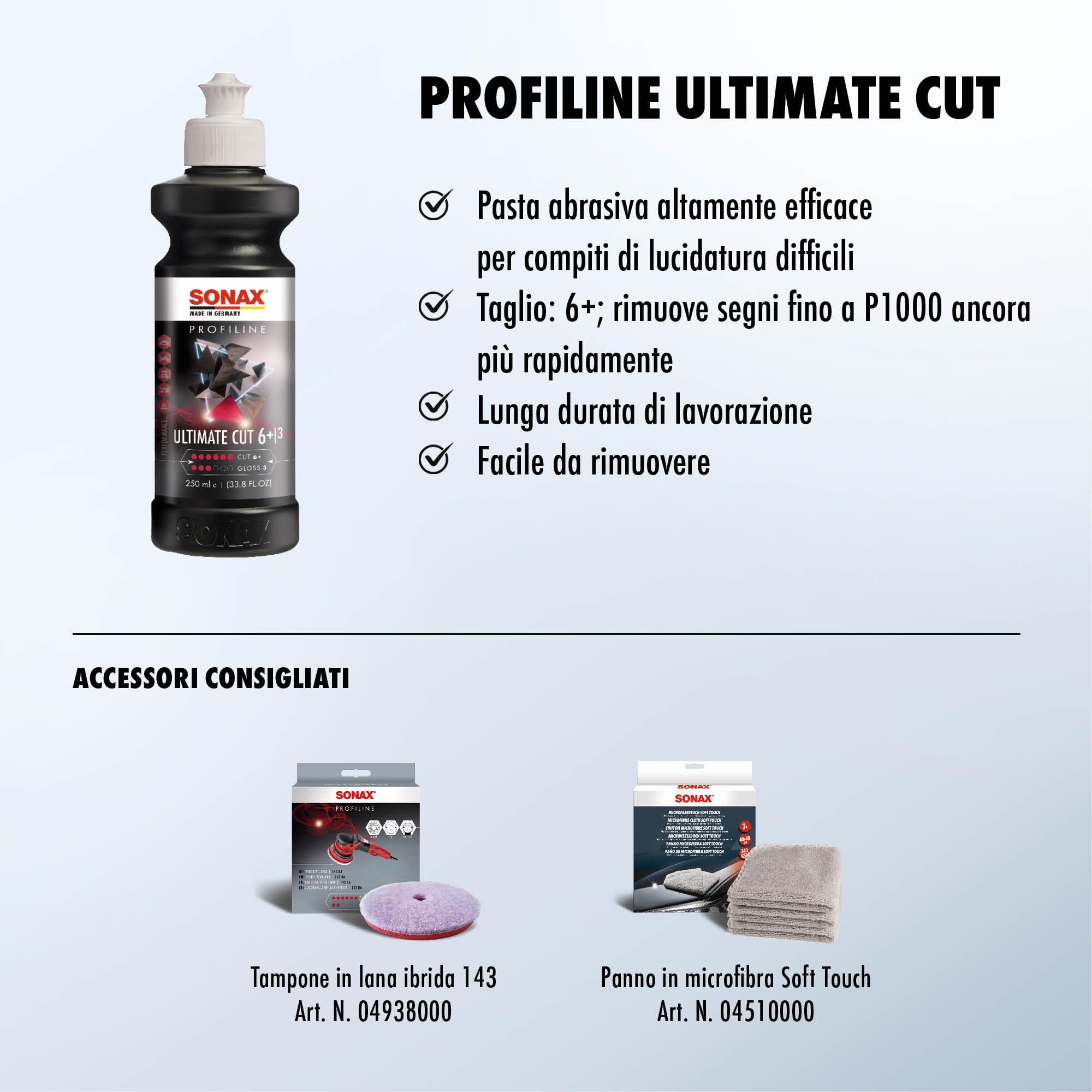SONAX PROFILINE Ultimatecut (250 ml) Lucidante abrasivo altamente efficace per velocità di processo elevate | Art. N. 02391410