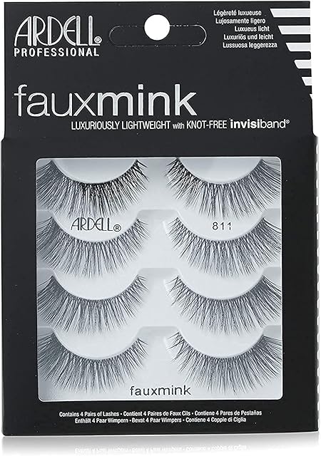 ARDELL Faux Mink 811 rzęsy z włosów syntetycznych, wegańskie, czarne, czarne (bez kleju do rzęs), ultralekkie, elastyczne i wielokrotnego użytku, 25 g